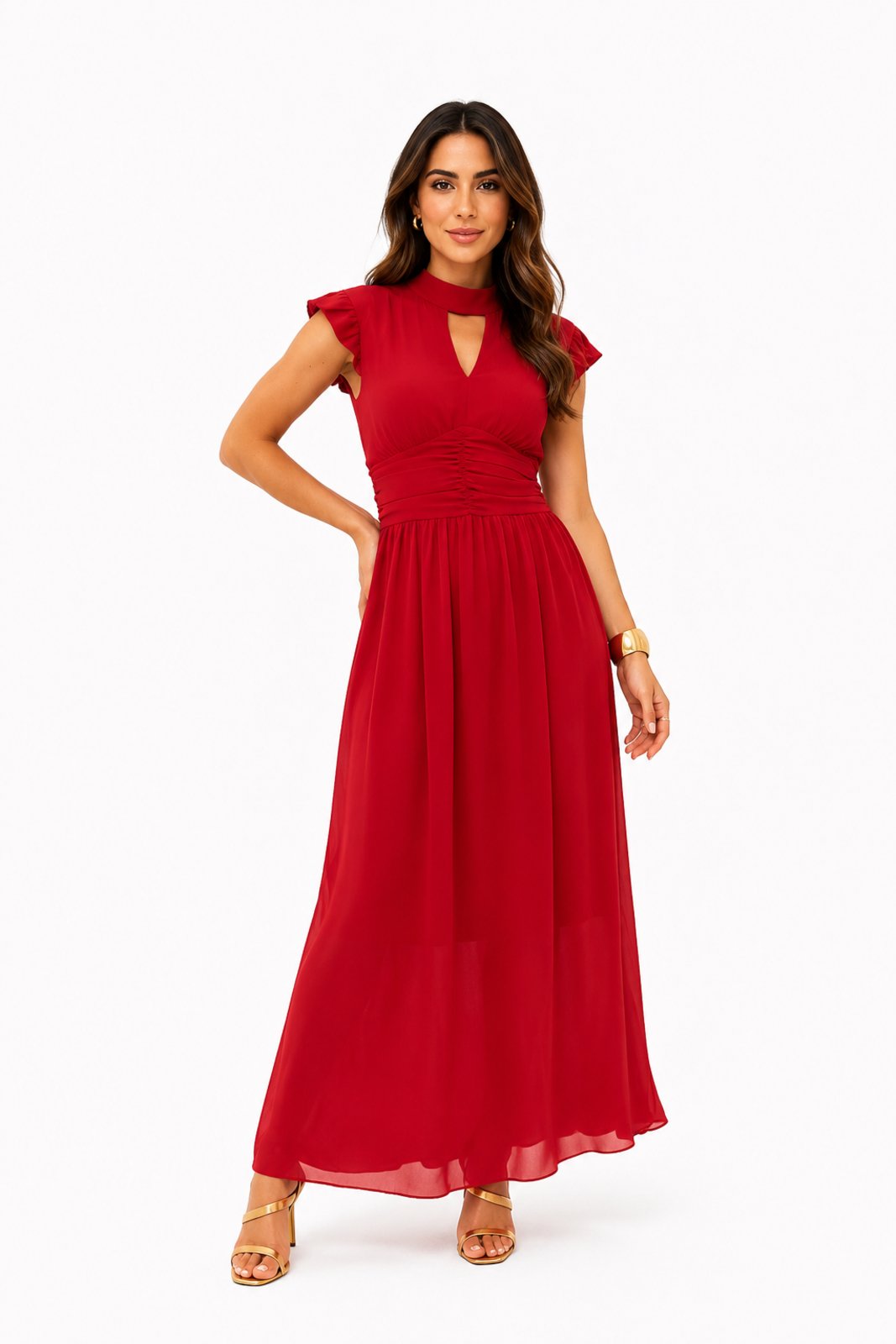 Vestido Longo D Bell Outlet Fashion Chiffon Vermelho