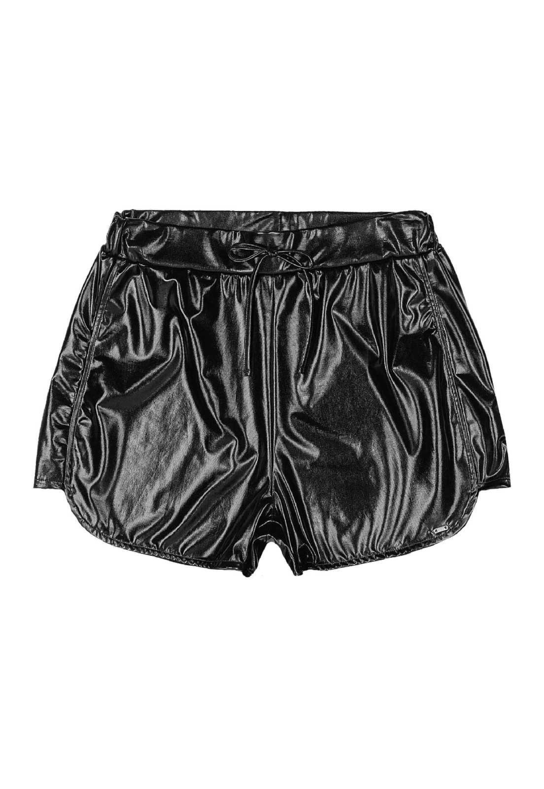 Vista 3 Infantil - Short Juvenil em Malha Cirrê Gloss preto Gloss preto