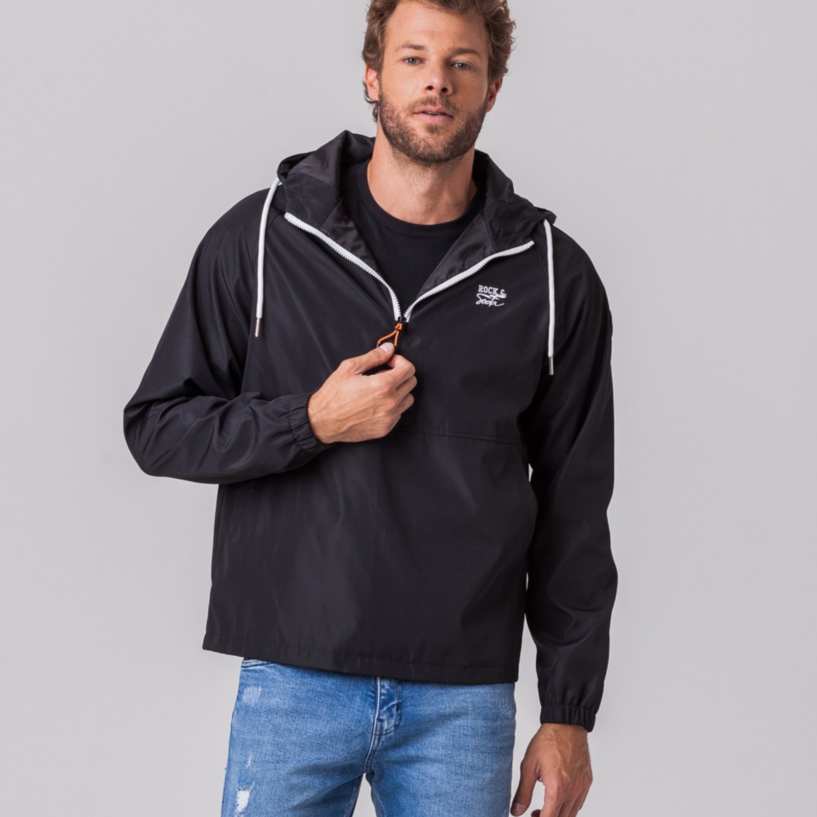 Blusa Corta-Vento Masculina Street Rock e Soda PRETO