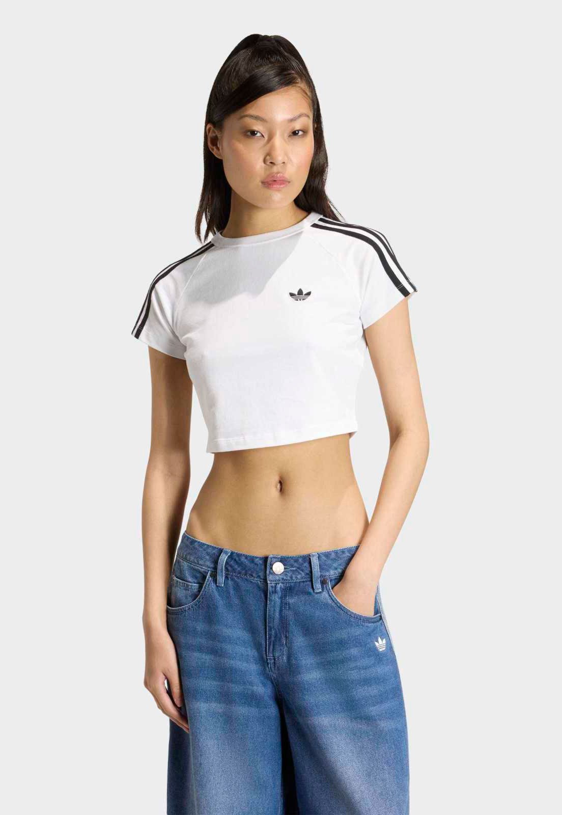 Camiseta Feminina adidas Originals Adicolor Cropped Branca