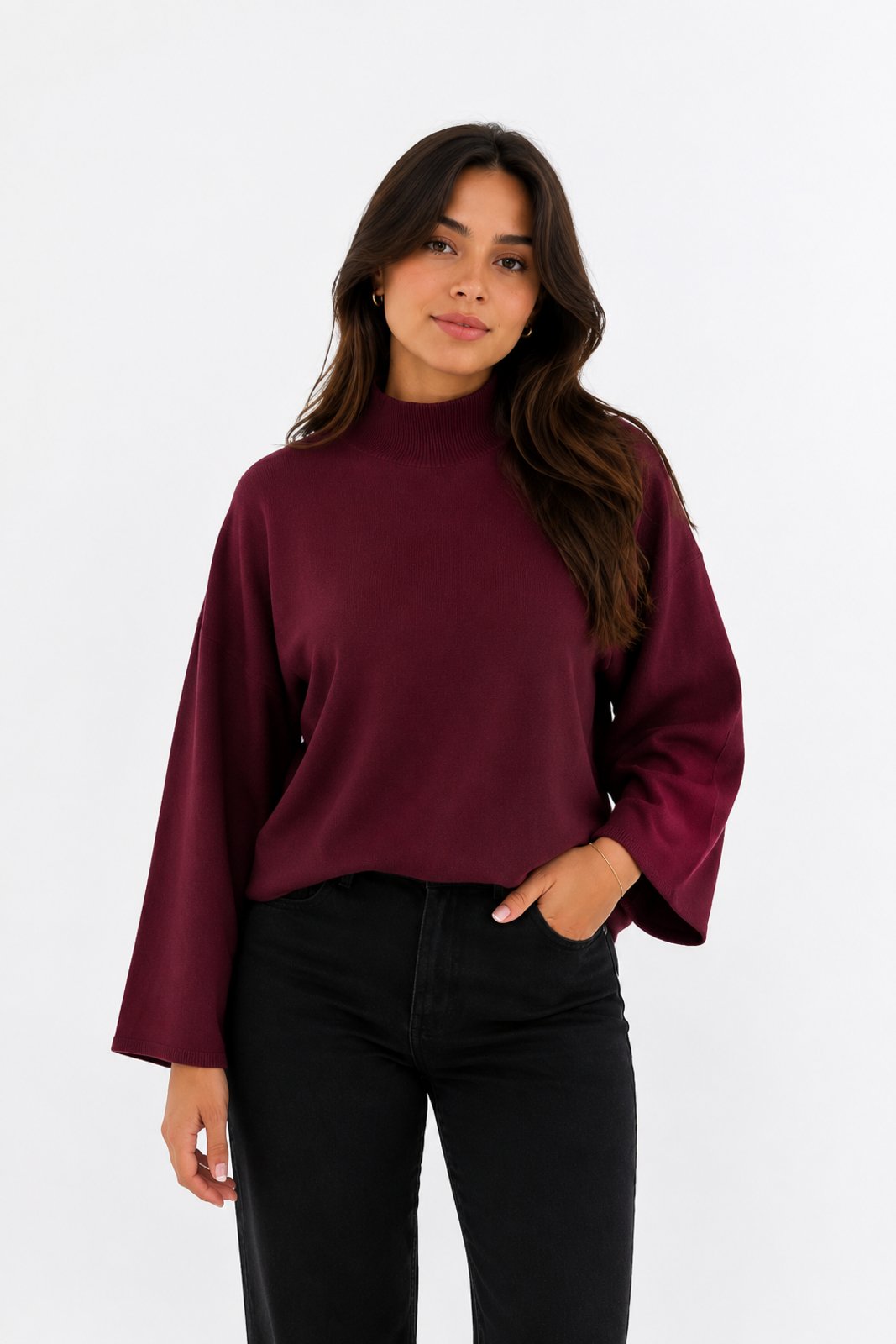 Blusa Feminina D Bell Outlet Fashion Gola Alta Vinho