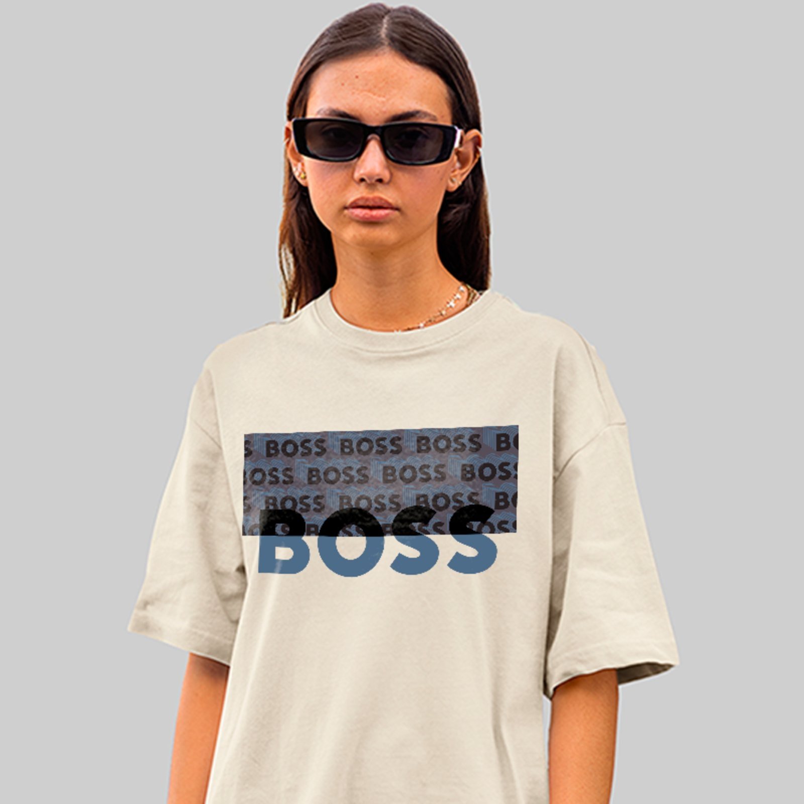 Camiseta Oversized Boss Estilo Hype Urbano Premium Off White