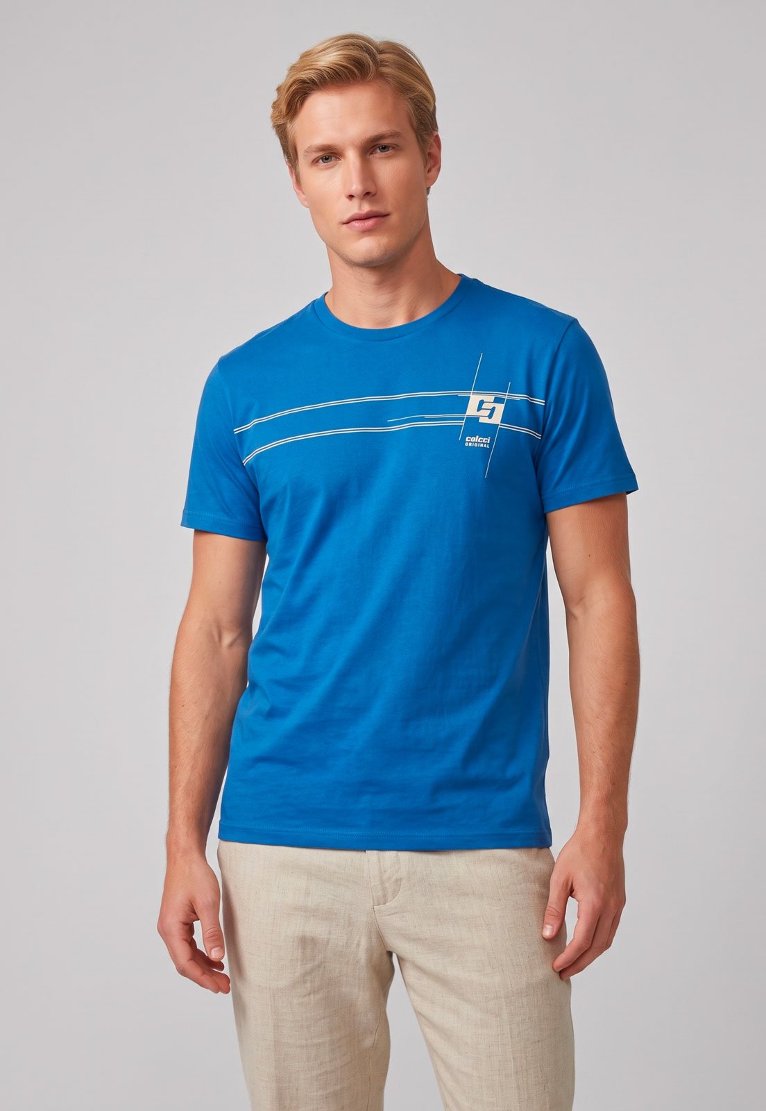 Camiseta Masculina Colcci Estampa Frontal Azul