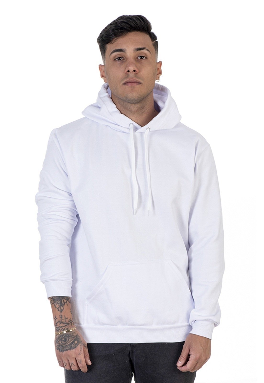 Moletom Masculino Lavini Canguru Blusa De Frio liso Com Capuz Branco