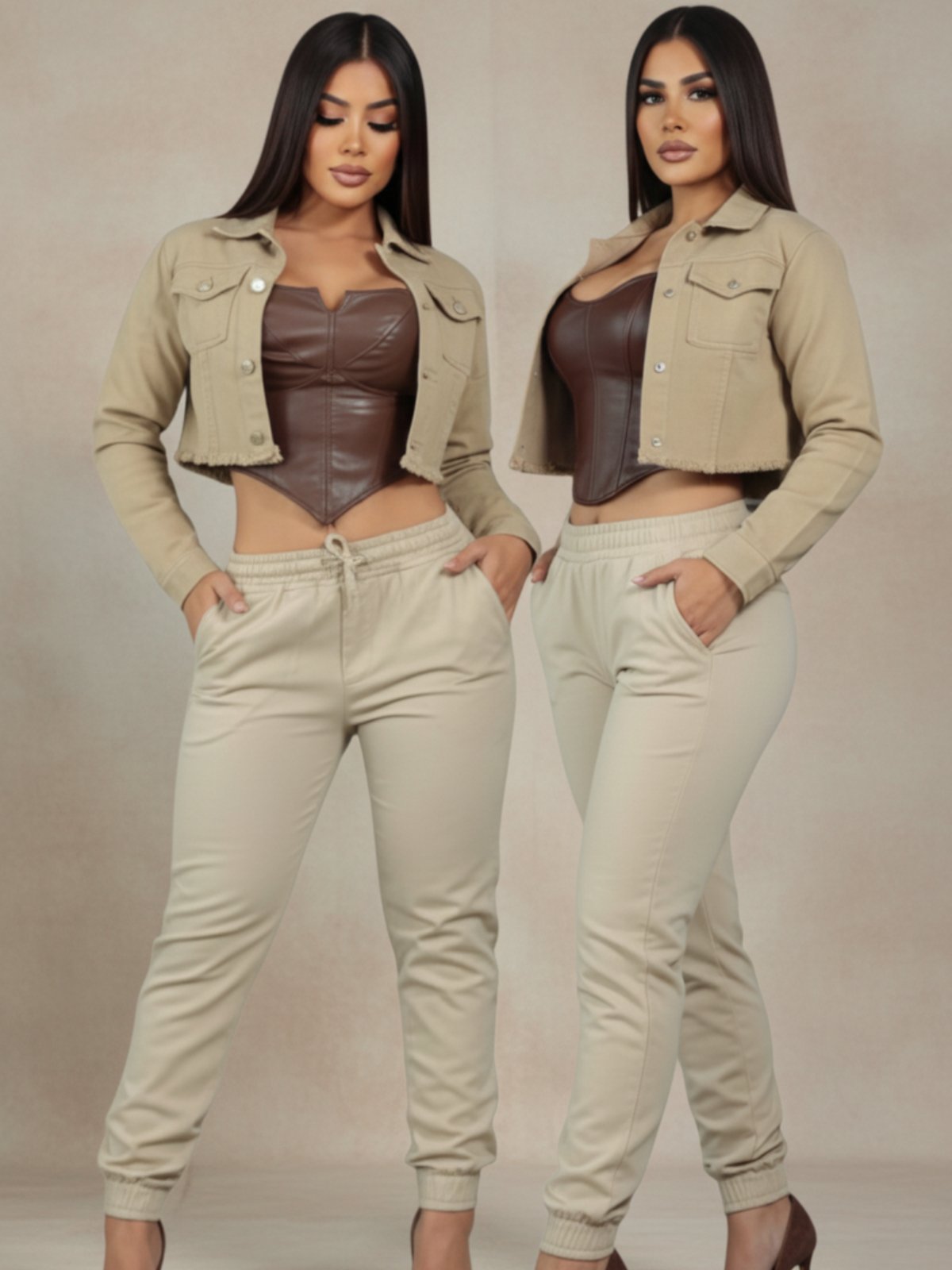 Calça Jogger Feminina KIRIDAS JEANS com Cós Ajustável e Modelagem Conforto Caqui