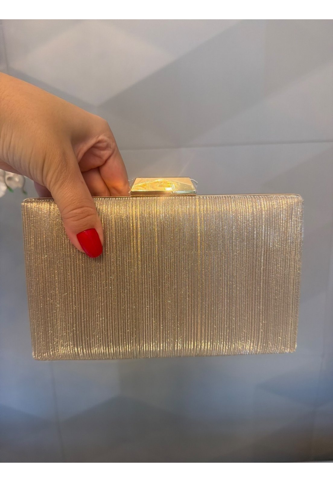 Clutch Luxo Festa Dourado Champanhe Plissado