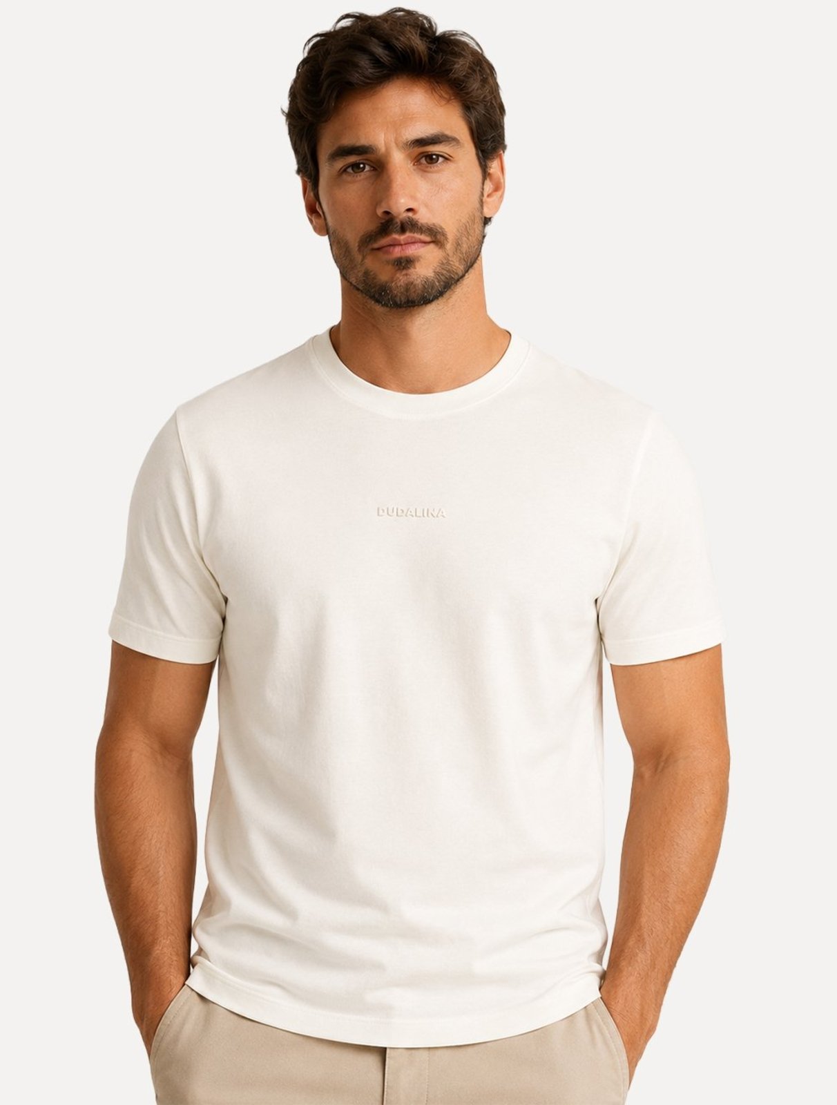 Camiseta Dudalina Masculina Regular Relevo Off White