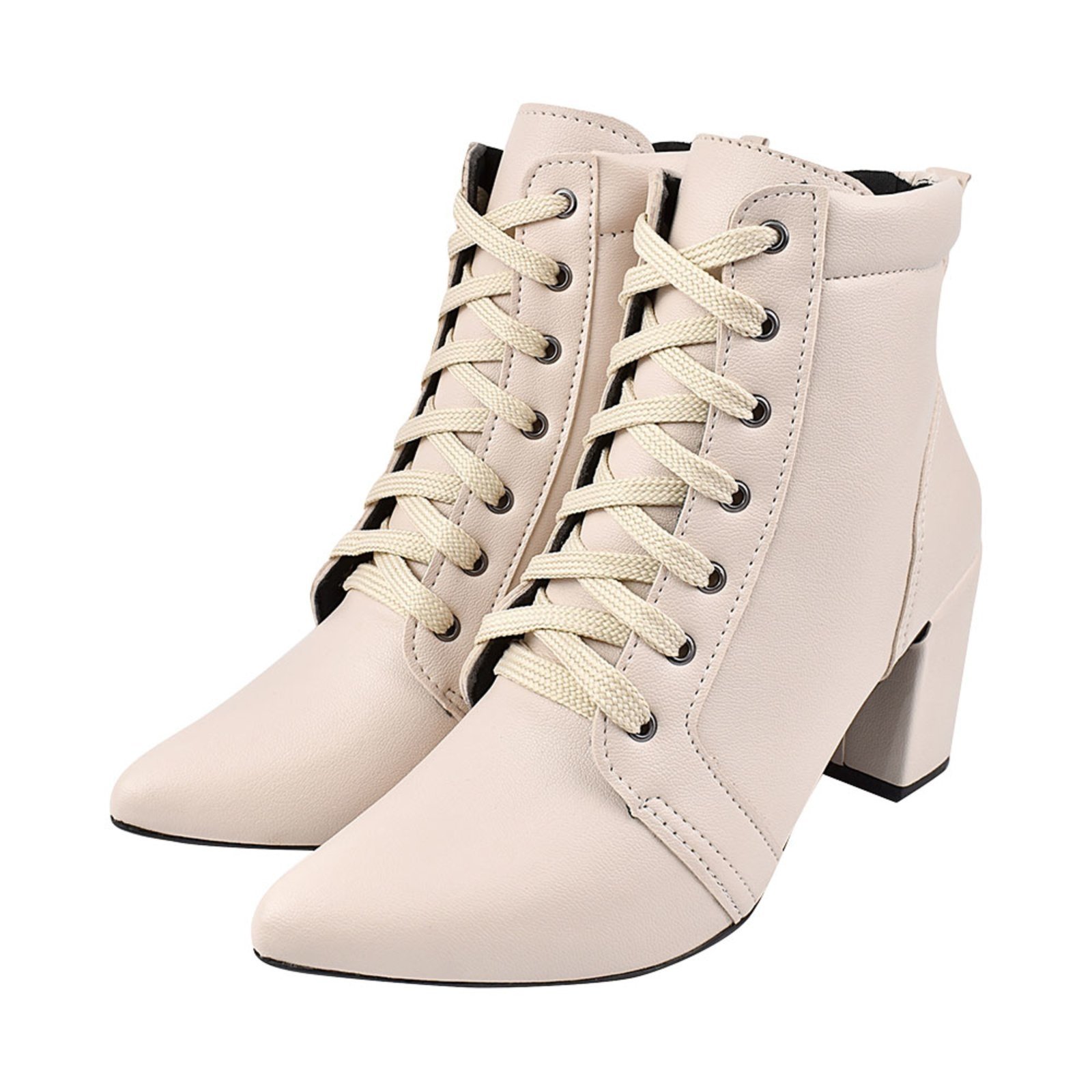 Vista 2 Coturno Feminino Bota Bico Fino CM Calçados Confortável Macio Salto Alto Cano Médio Off White Monte Shoes off-white white Monte Shoes off-white white