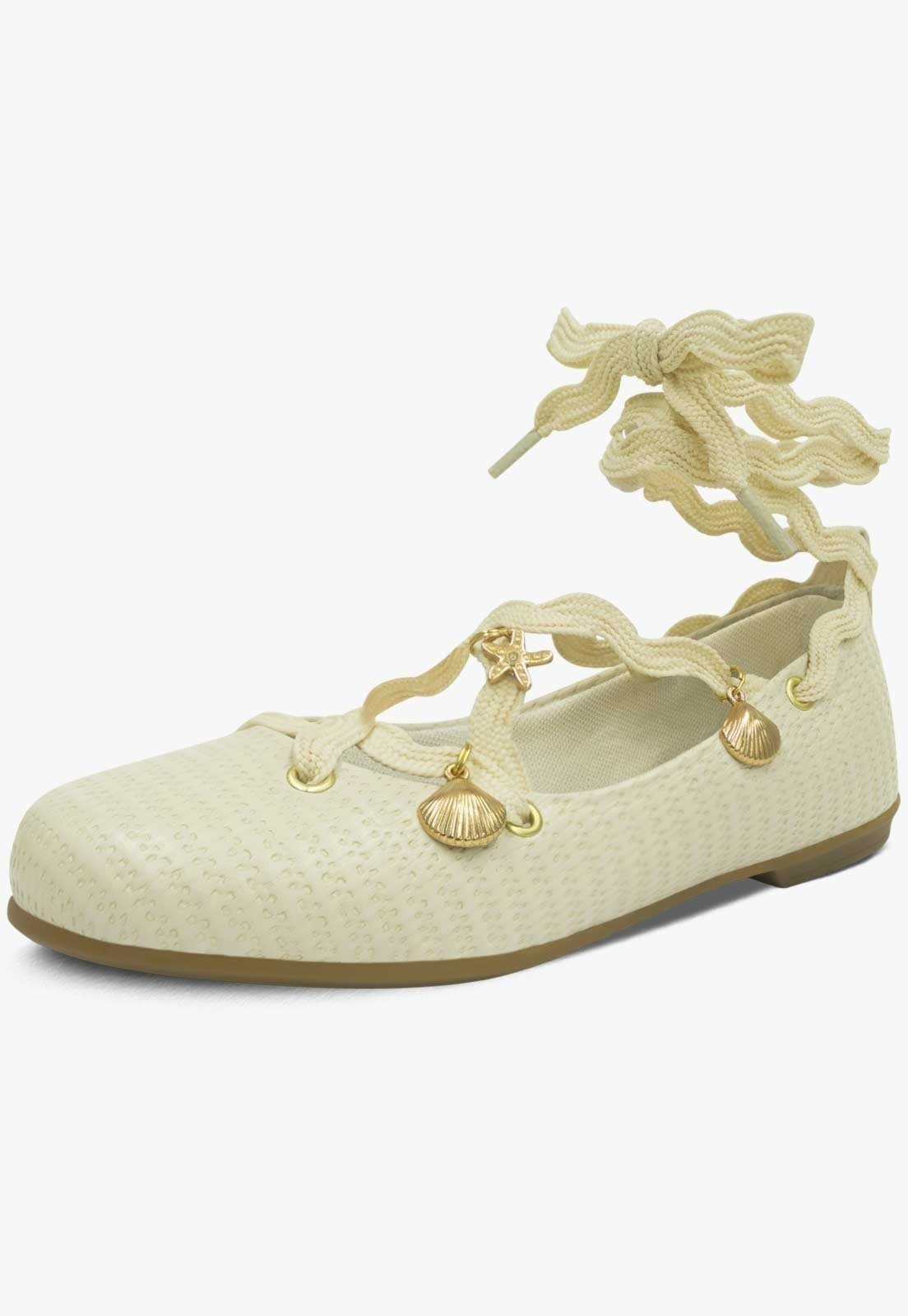Vista 2 Infantil - Sapatilha Pópidi Amarração Menina Festa Off White off-white white Pópidí off-white white
