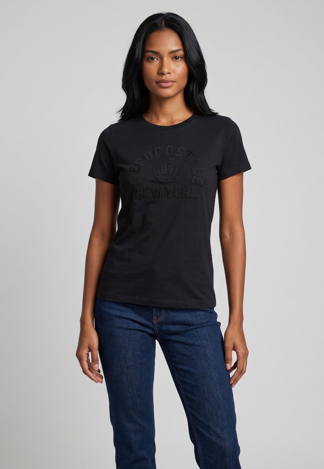 Camiseta Feminina Aeropostale Logo Em Relevo Preta
