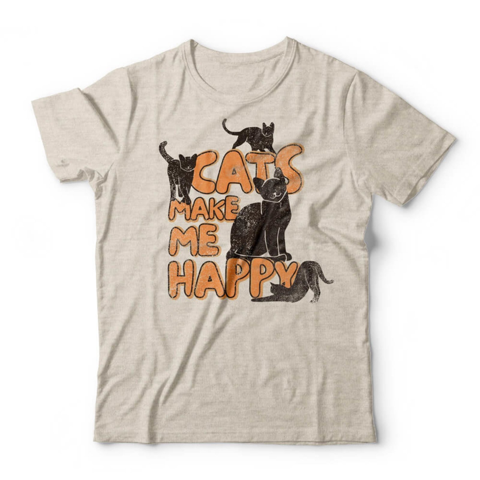 Camiseta Cats Make Me Happy – Mescla Banana – Casual – Studio Geek