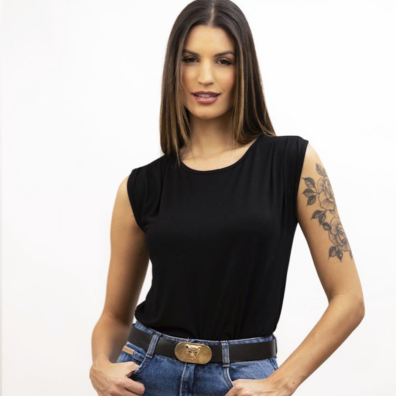 Blusa Paloma Concept Malhas Regata Básica Muscle T Preto