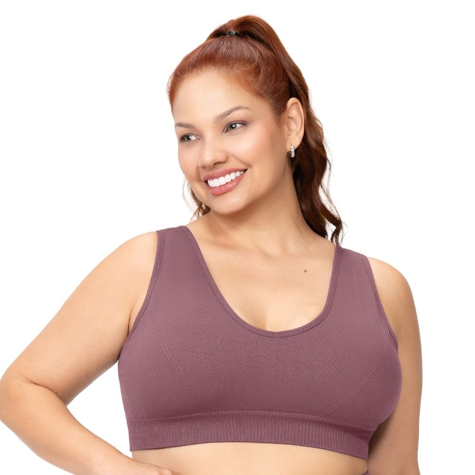Top Fitness Plus Size Bojo Removível e Decote V Lilás