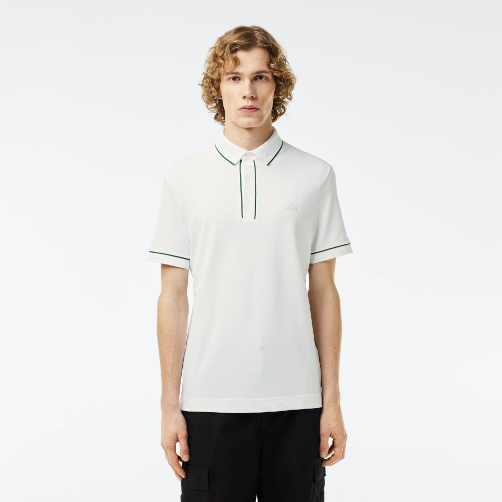 Camisa Polo de Algodão Elástico Smart Paris com Acabamento Contrastante Branco