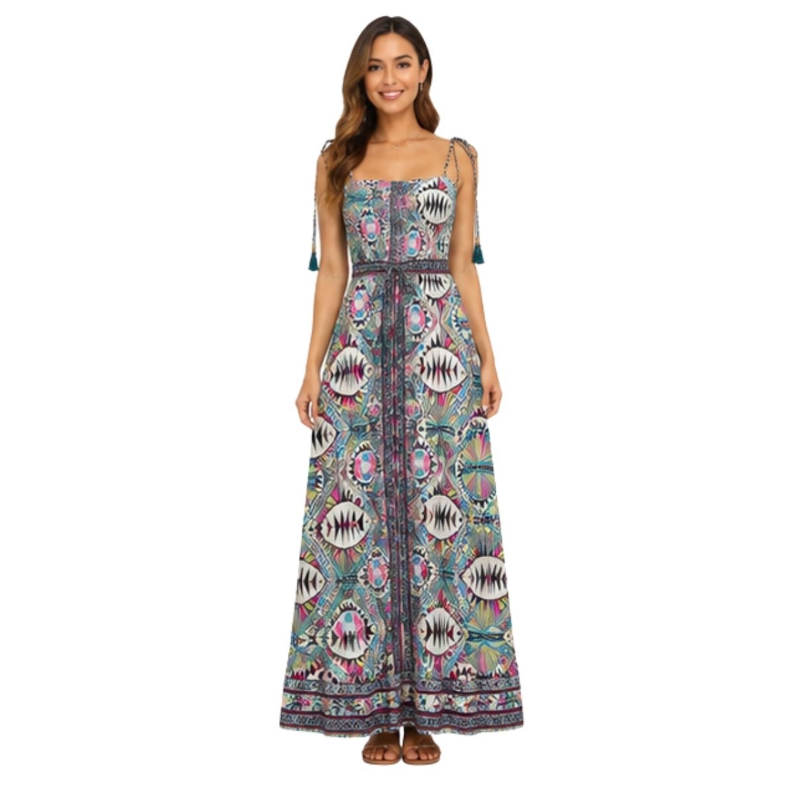 Vestido Longo Feminino Indiano Estampado Boho Rosa