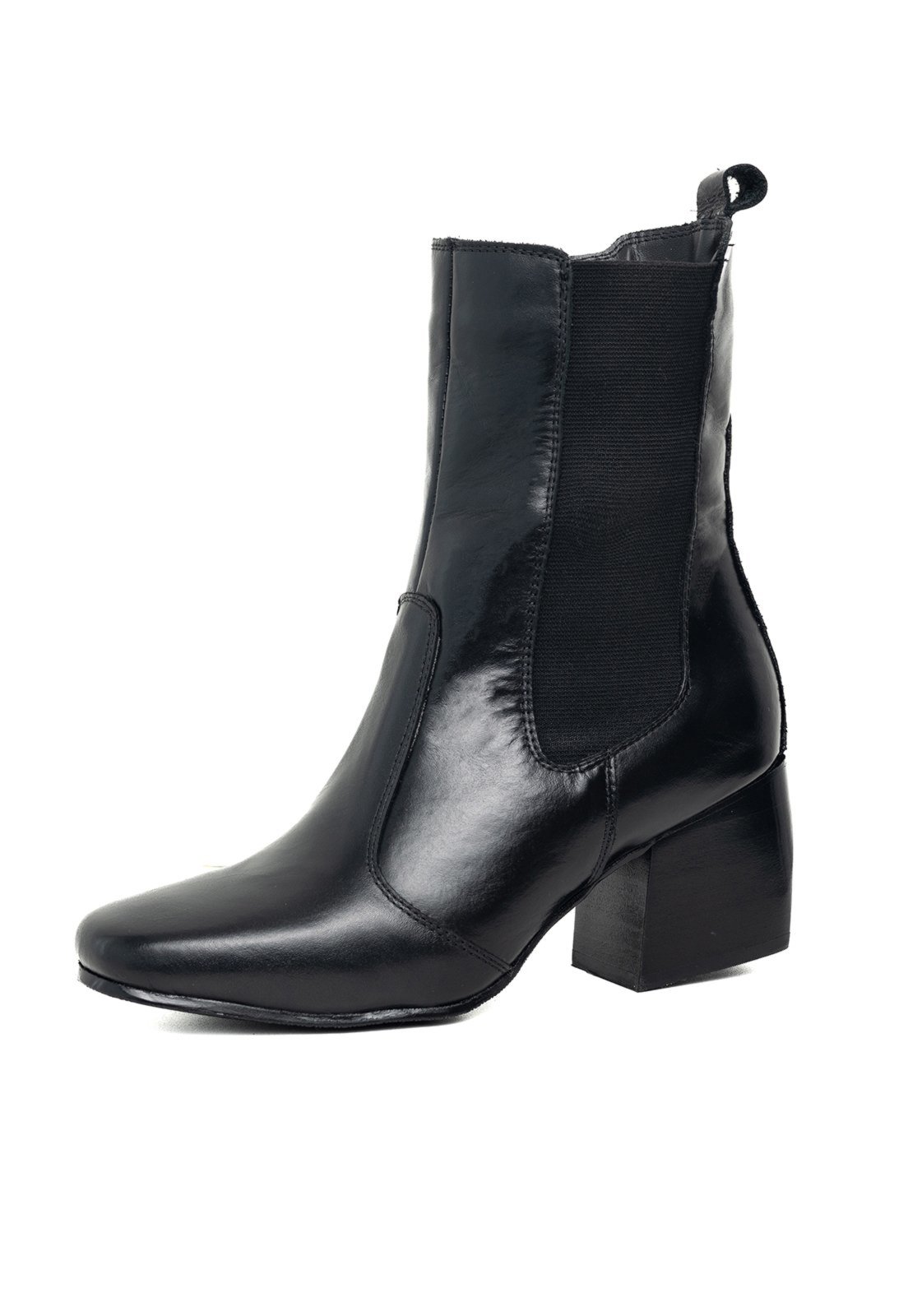 Bota Bico Quadrado Cano Curto Feminina Couro Preto Tellini Store