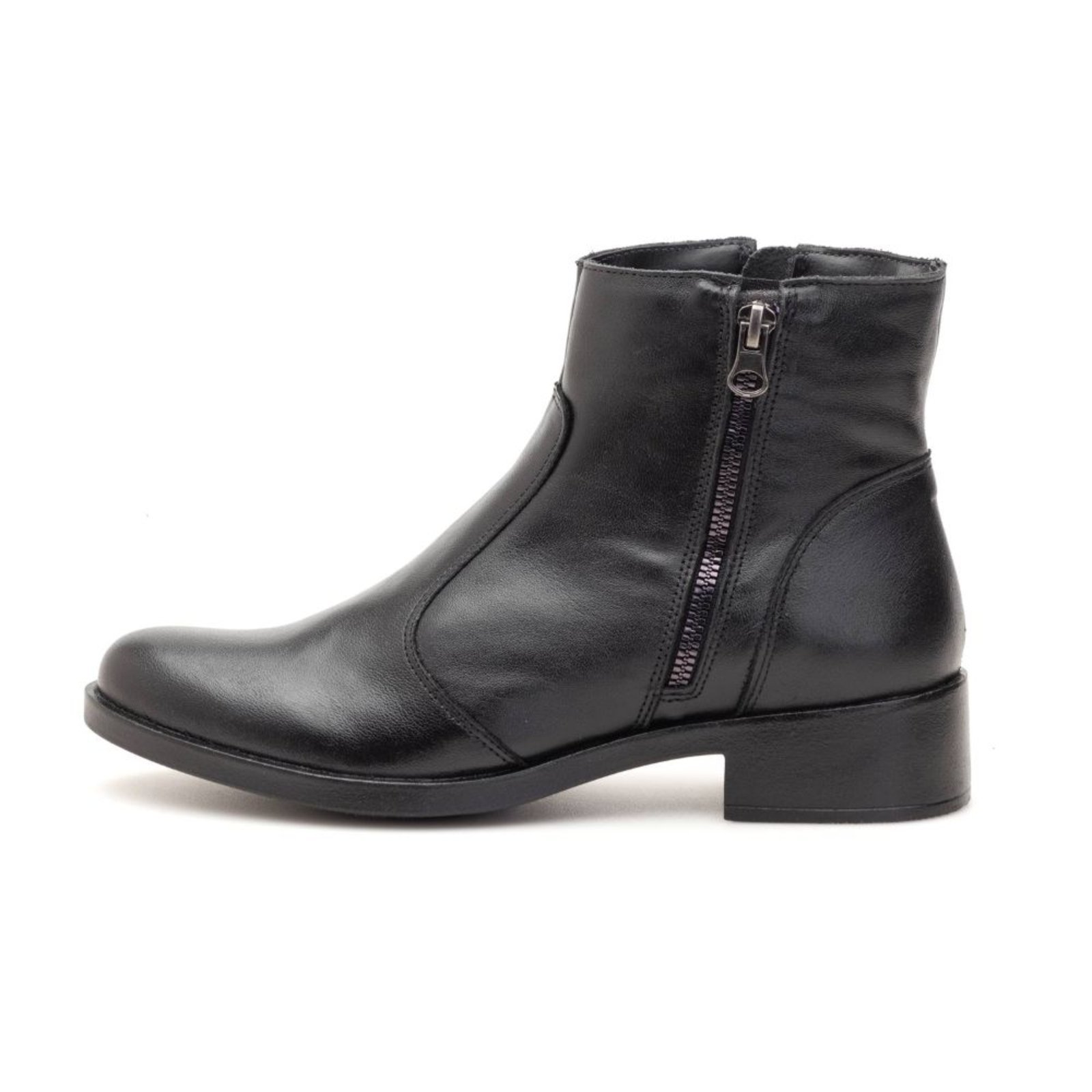 Bota LeRUCHEL Cano Curto Ziper Couro Preta