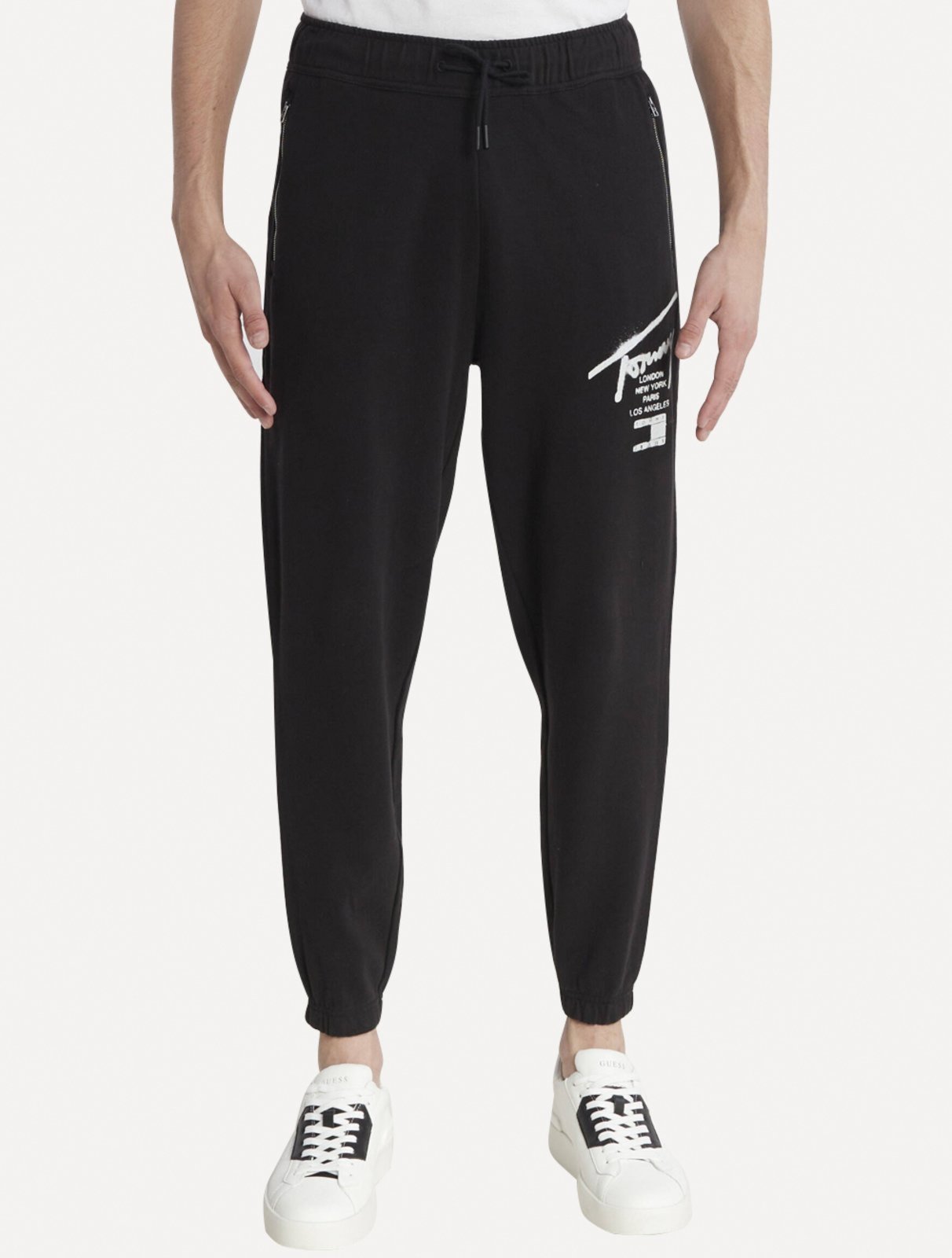 Calça Tommy Jeans Moletom Masculina Spray Logo Preta