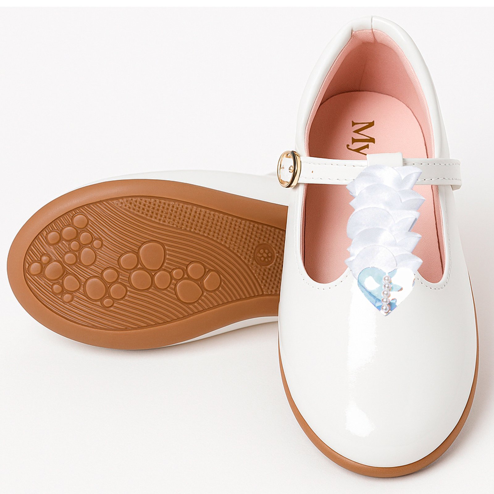 Infantil – Sapatilha Branca Feminina Boneca Confortável Social Com Fivela e Enfeite Luxo Pepite