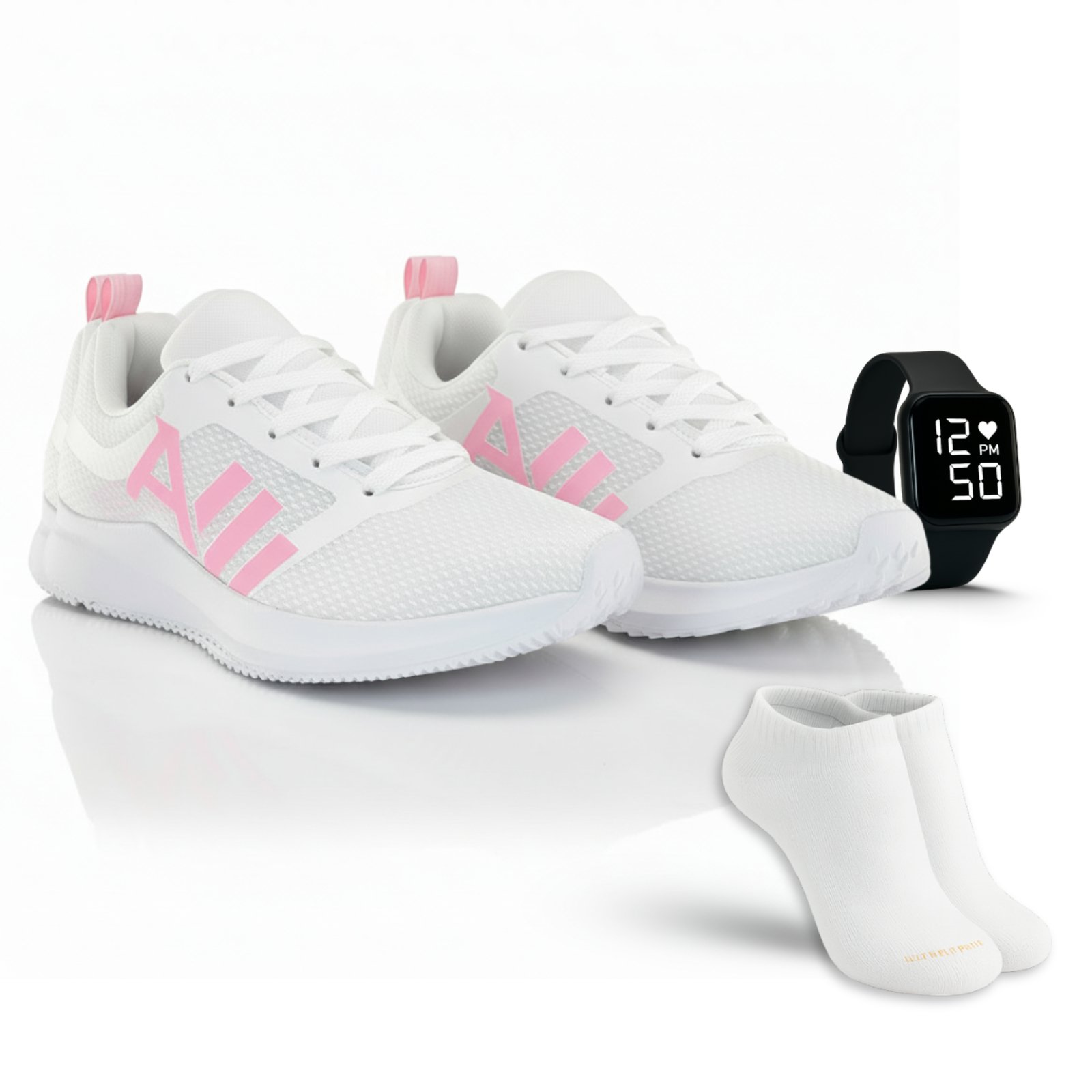 Tenis Feminino Leve e Confortavel Caminhada com Relogio Digital e Meia