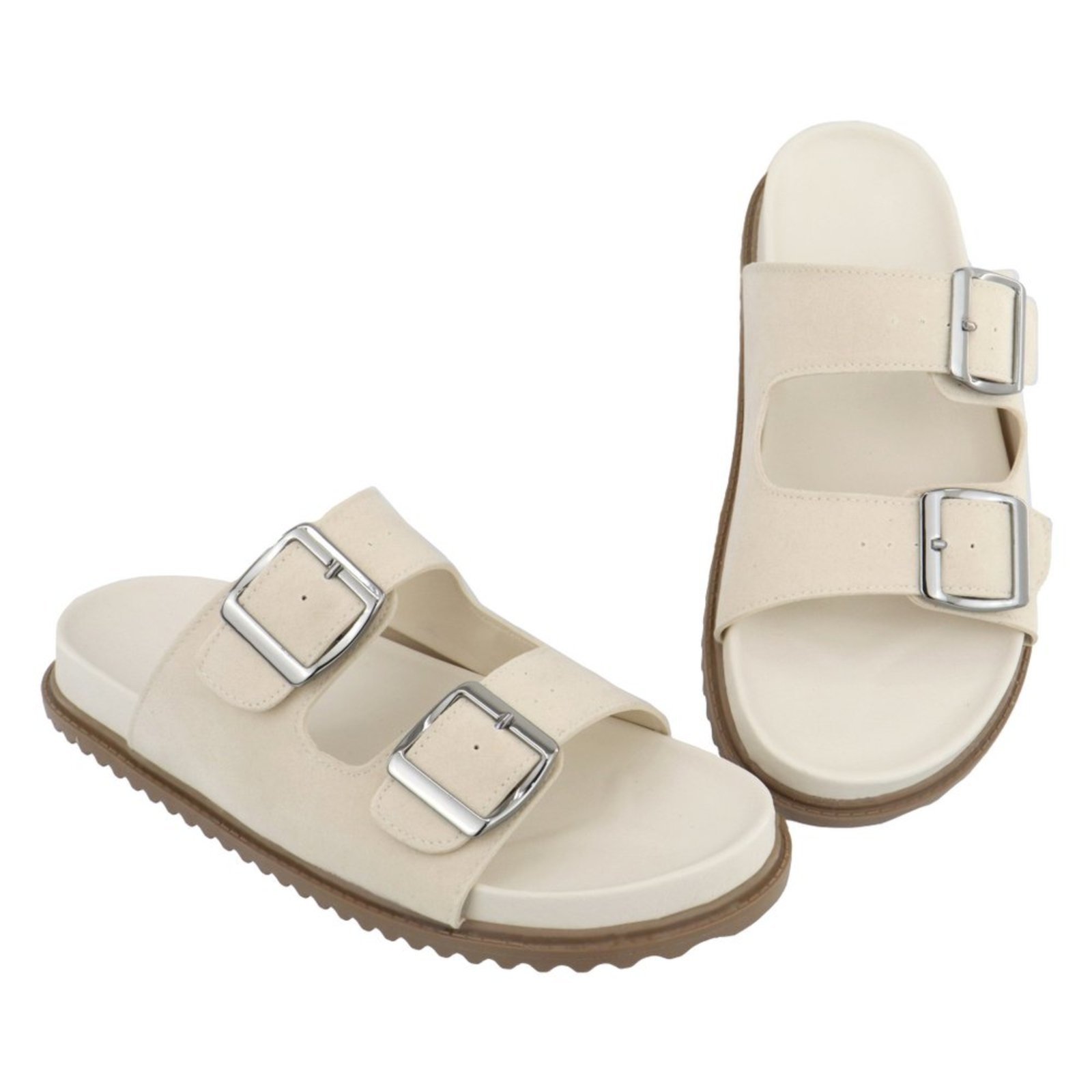 Sandália Papete Rasteira com Fivela Lateral Regulável Vianza Off White