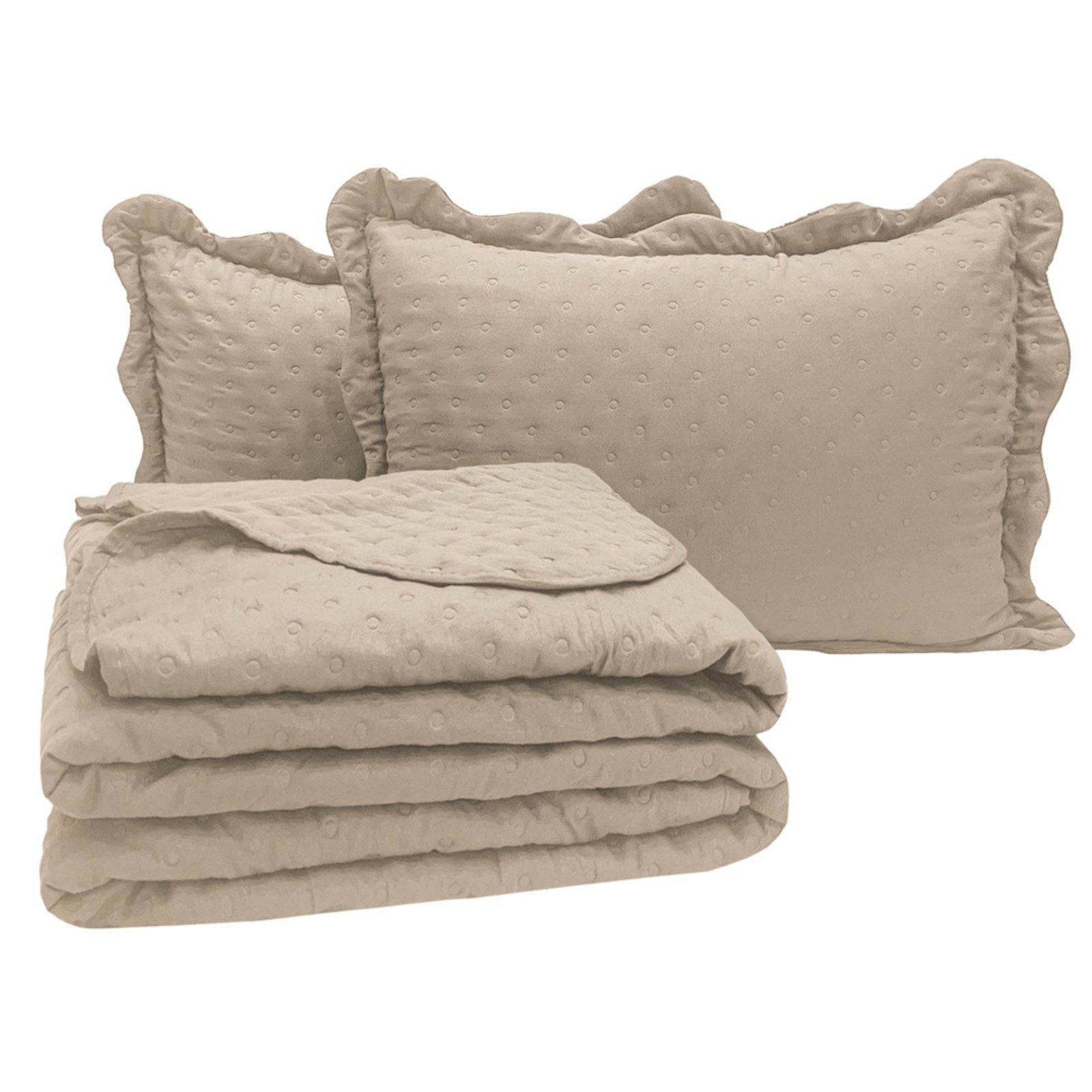 Kit Cobre Leito Colcha Casa Scarpa Perone Padrão Dupla Face Toque de Pluma Micro Percal 300 Fios 3 Peças - Bege