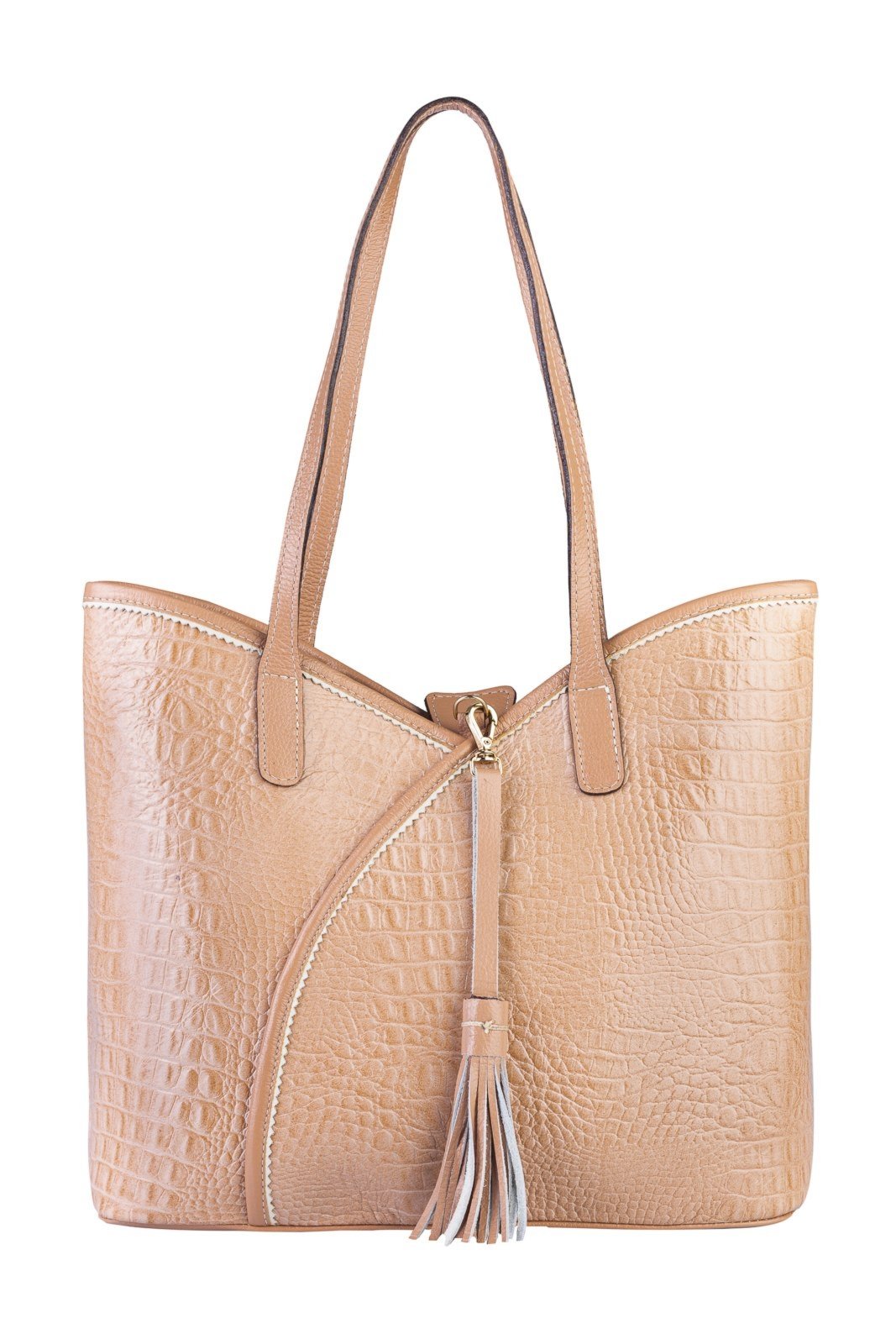 Bolsa Andrea Vinci Grande De Couro Croco Rachel – Bege
