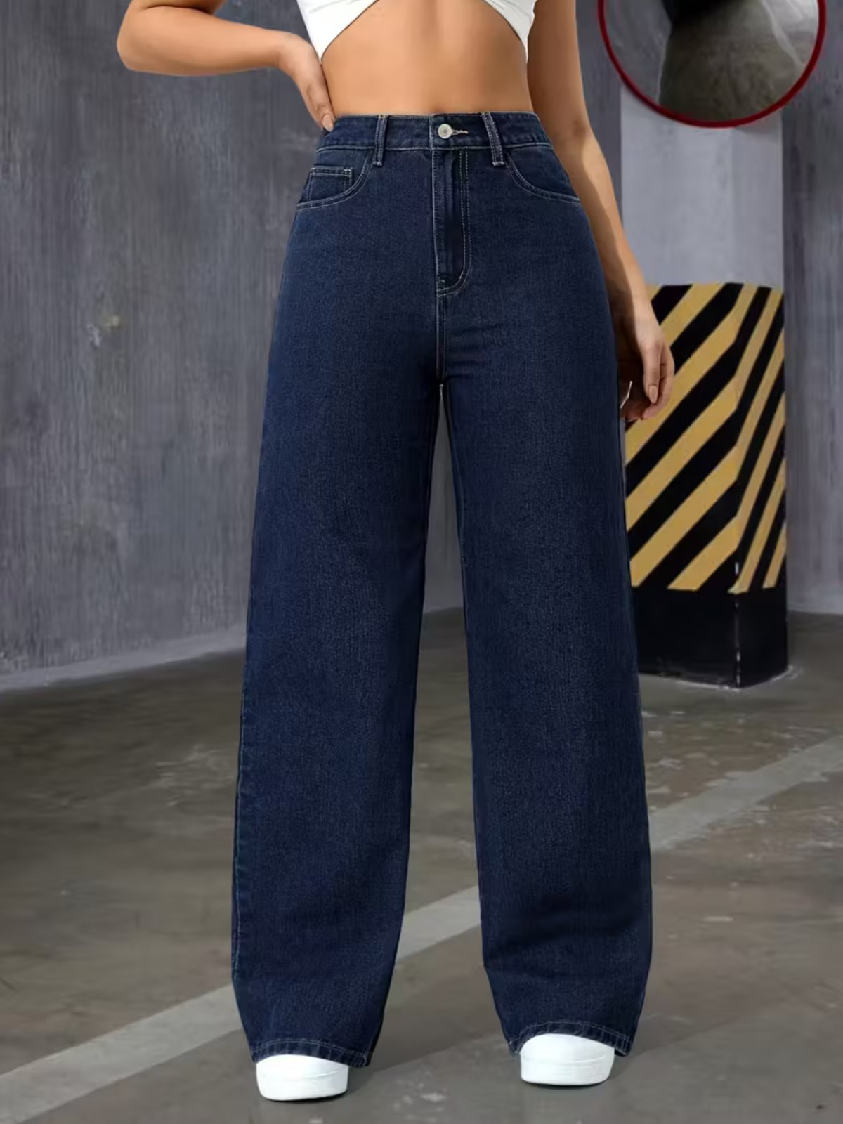 Calça Wide Leg Feminina Kovali Fashion Store Confortavel e Básica Tecido Premium Azul Escura