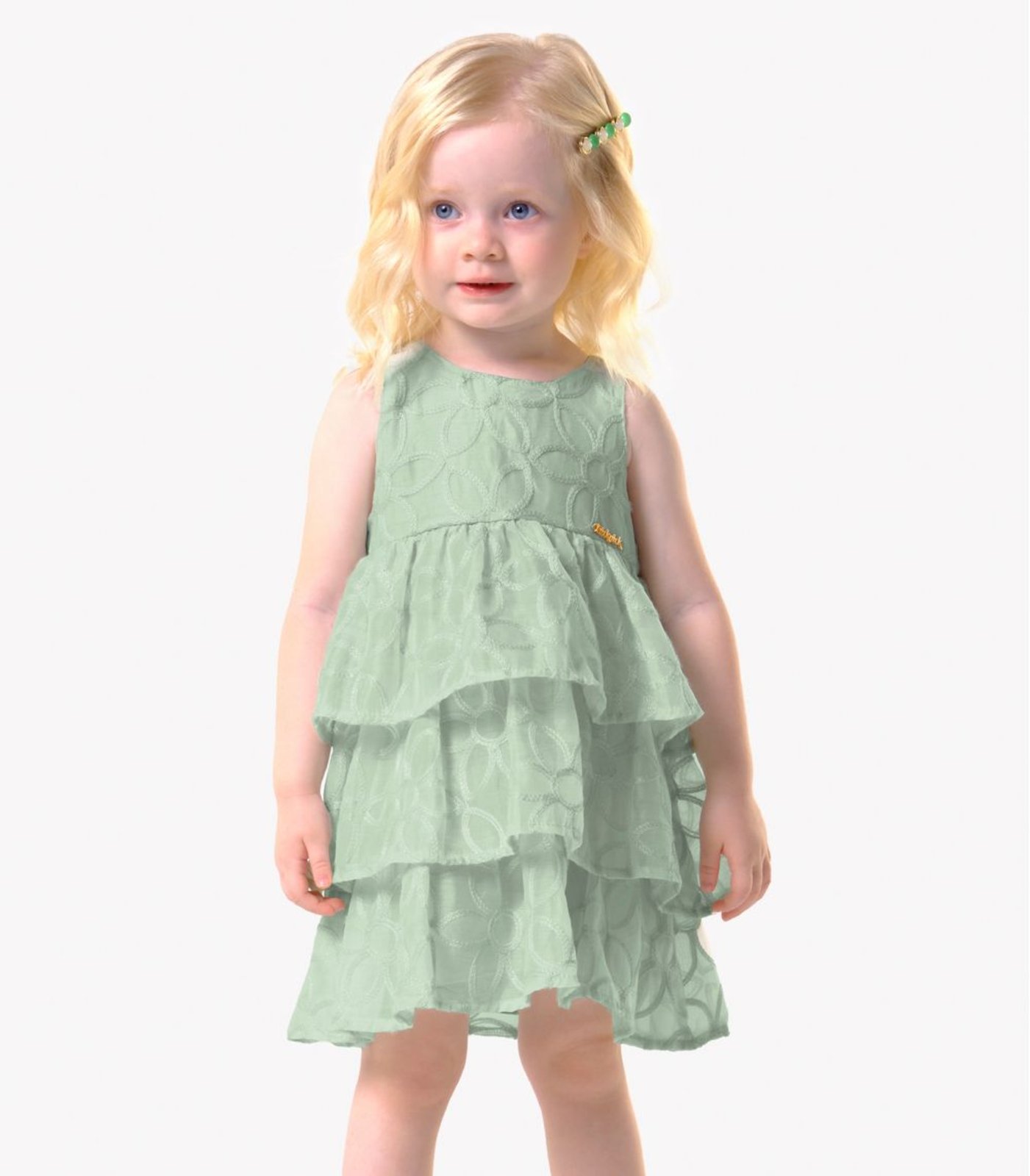 Infantil - Vestido Menina Poly Bordado Trick Nick Verde