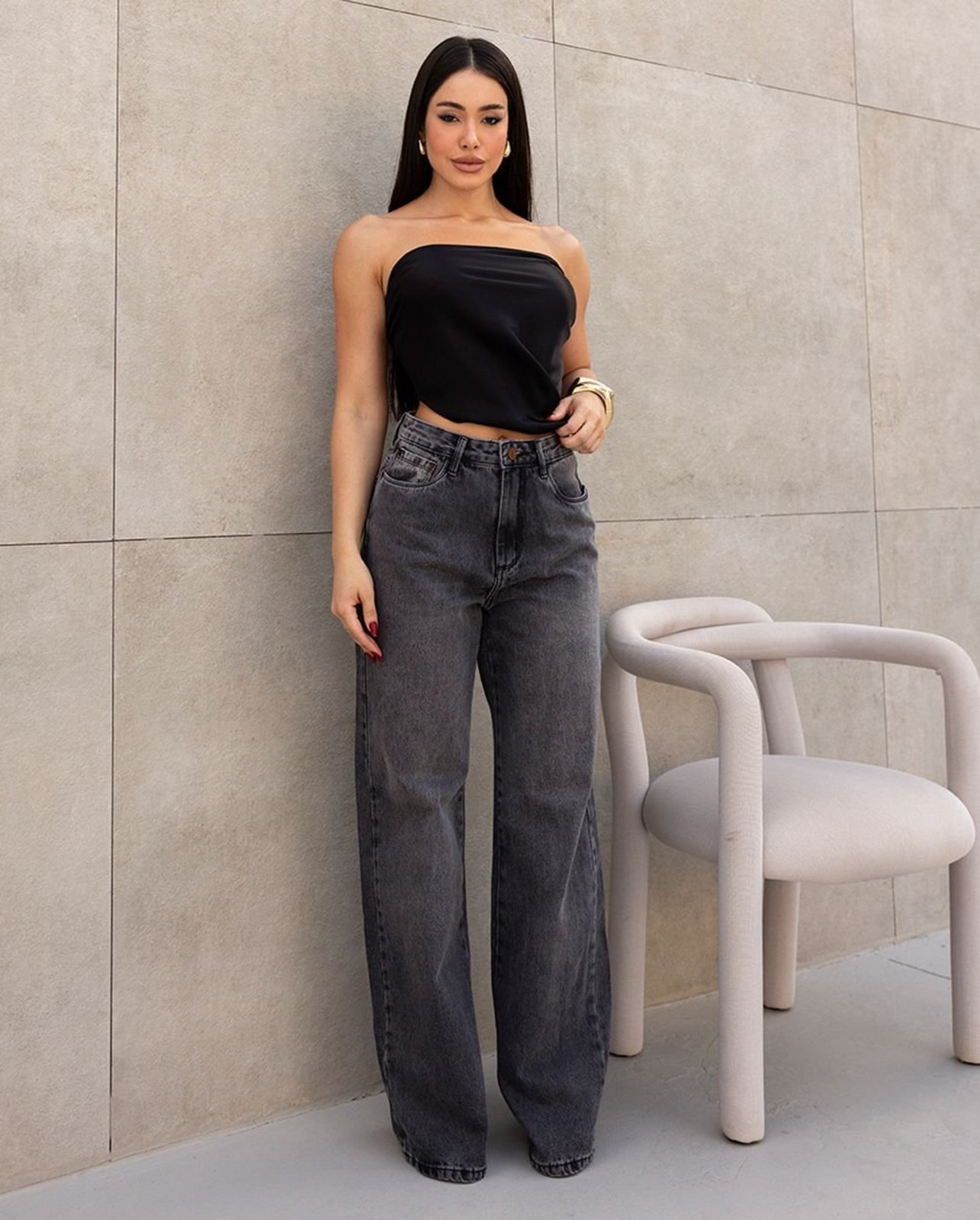 Calça Jeans Fem Wide Leg Básica Cintura Alta 29036 Vintage Consciência