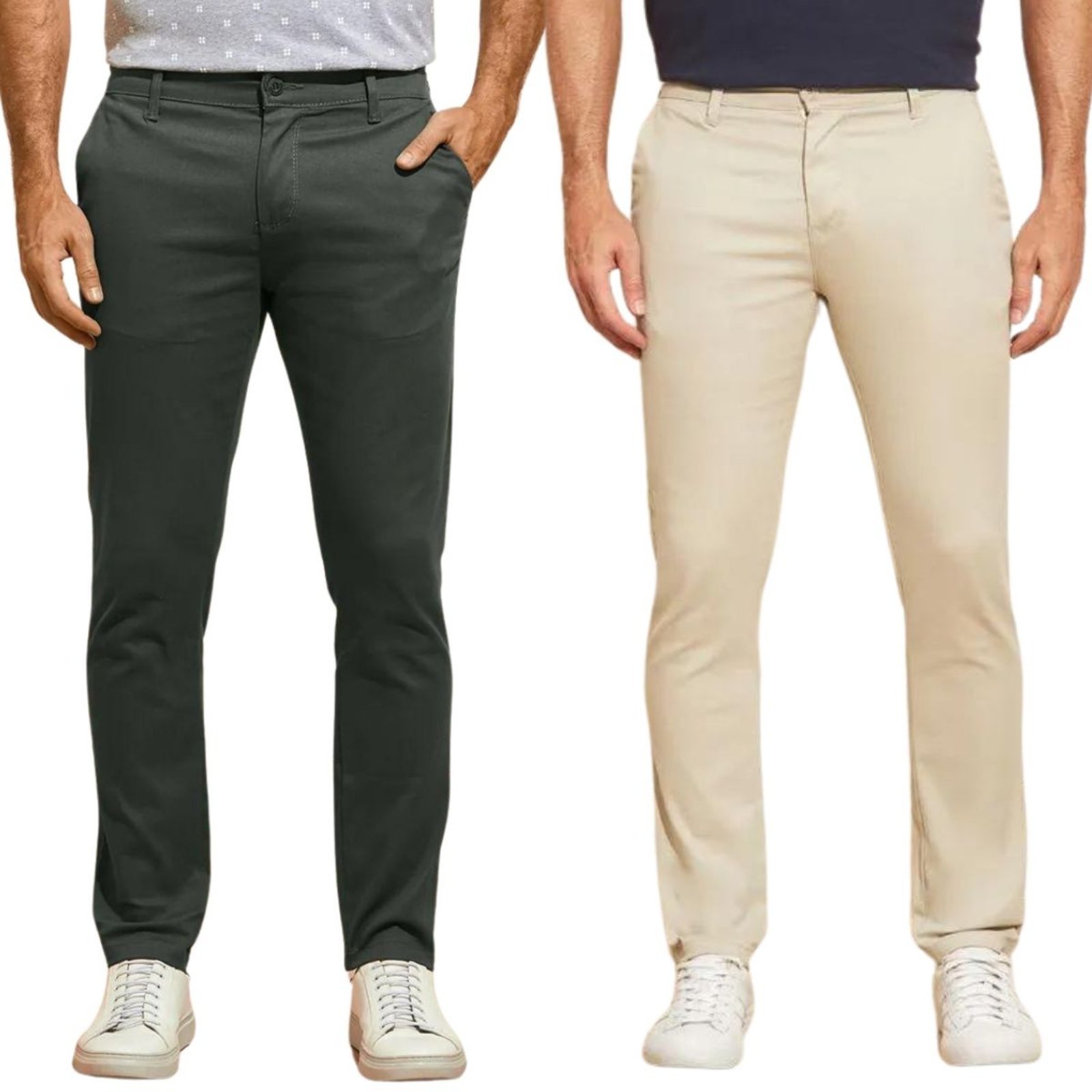 Kit 2 Calças de Sarja Chino Com Bolso Traseiro Embutido Alfaiataria