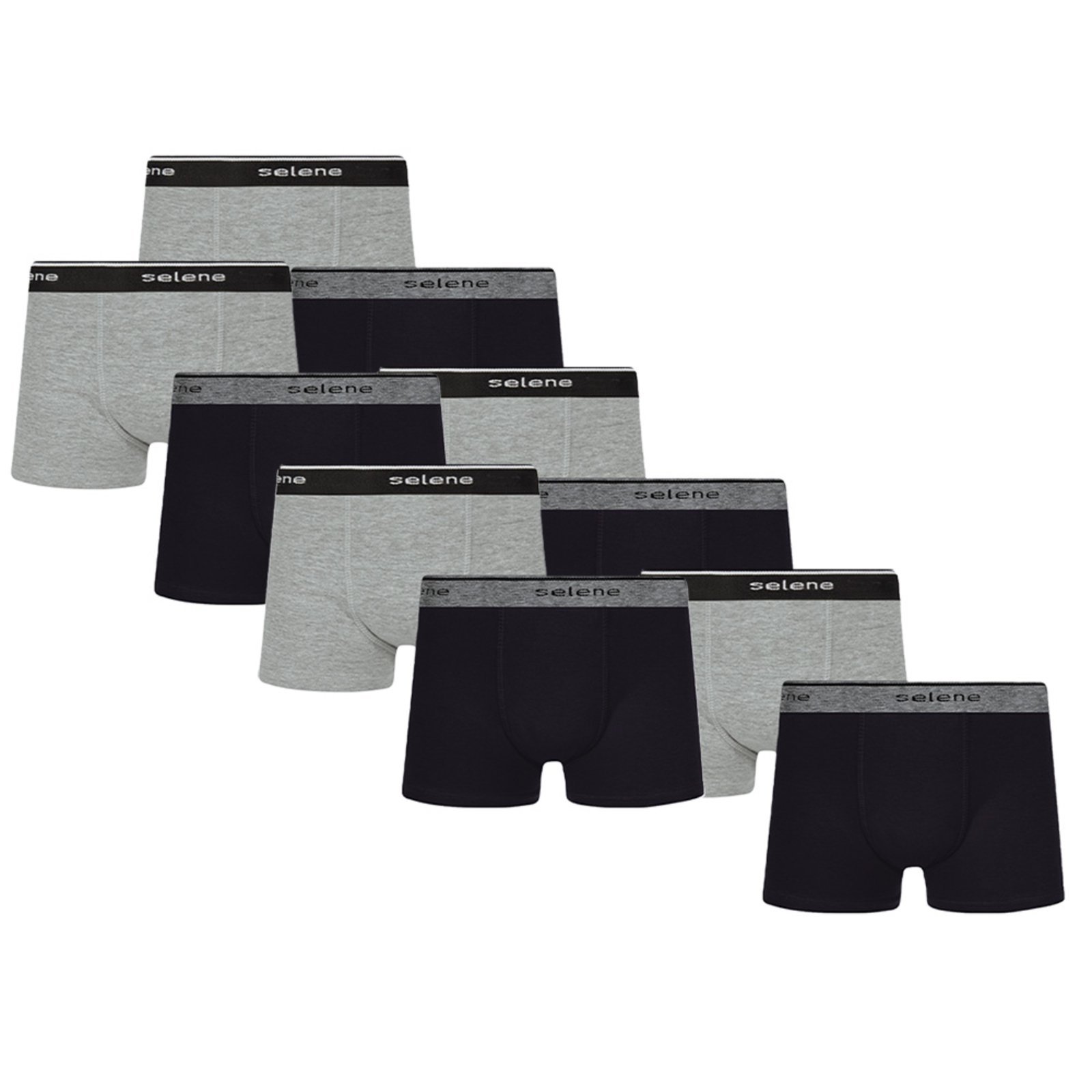 Kit Com 10 Cuecas Boxer Algodão Cotton Selene Preto e Cinza