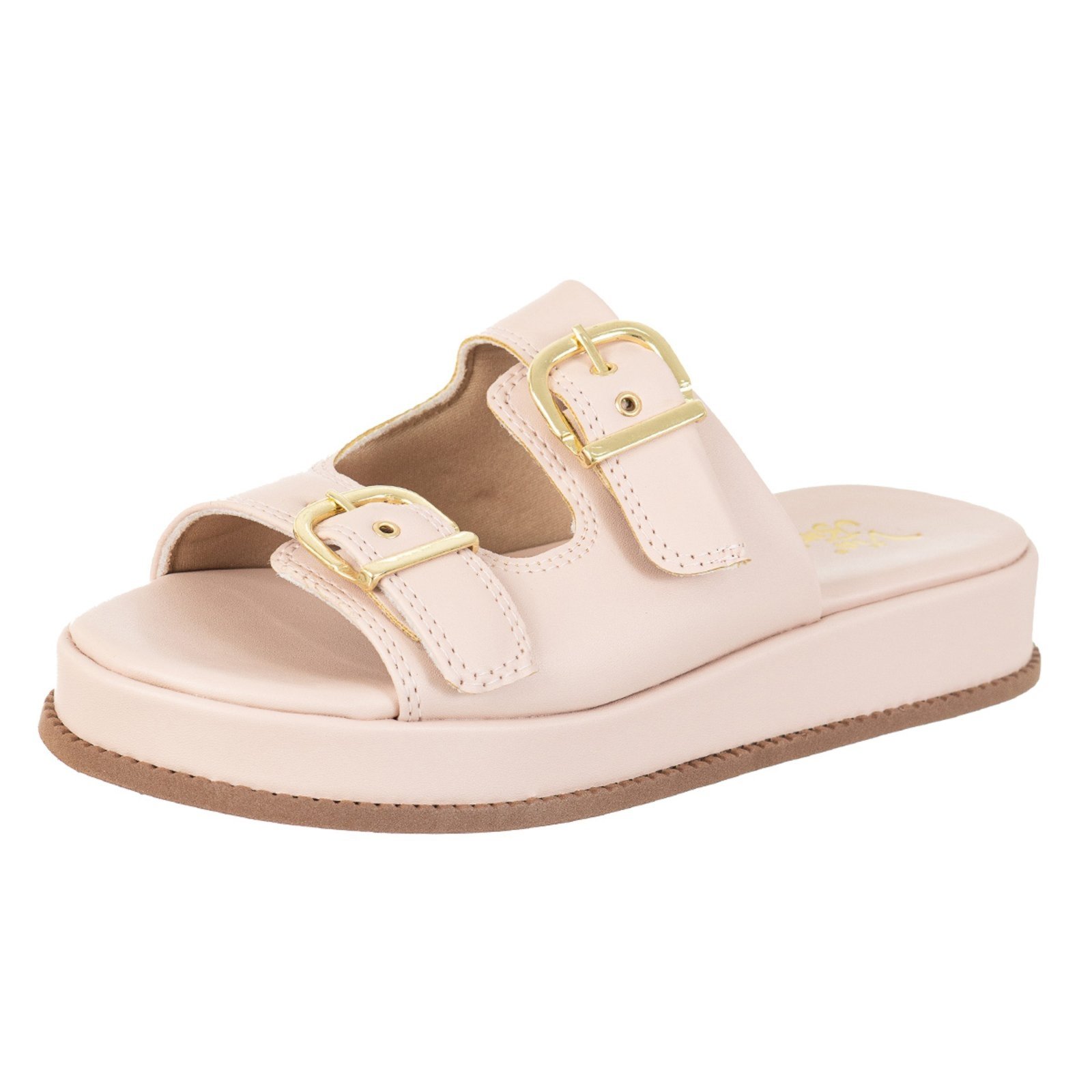 Tamanco FlatForm Papete Feminino Via Birigui Com Fivelas Bege
