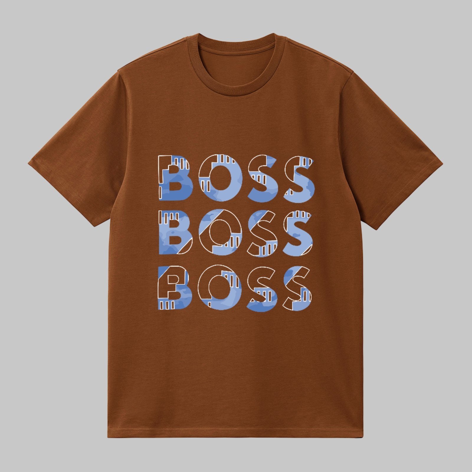 Camiseta Básica Boss Mode Pattern Estilo Streetwear Marrom