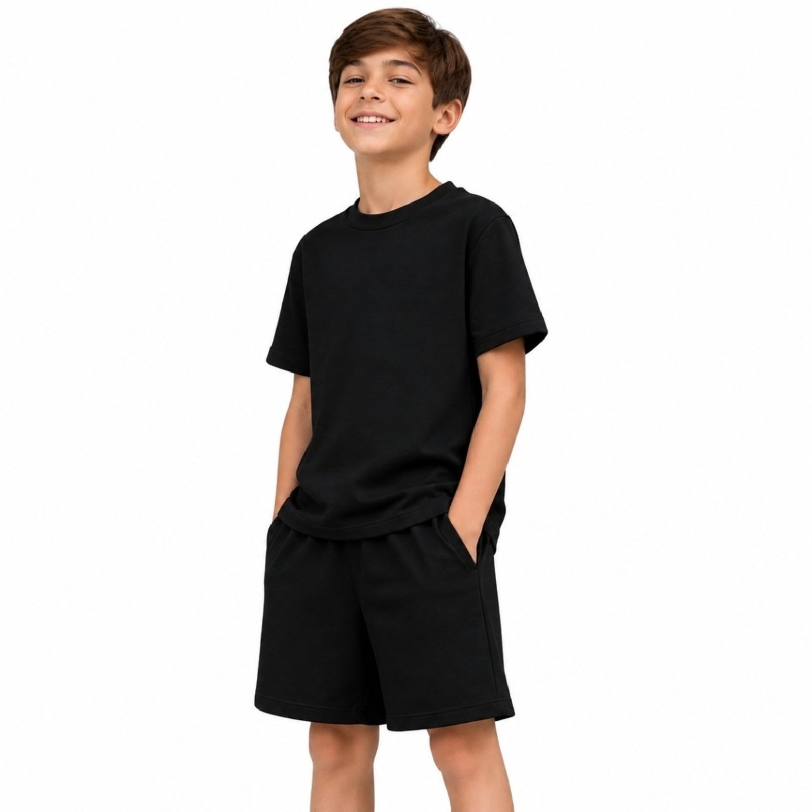Infantil - Conjunto Camiseta Manga Curta e Bermuda Suedine Liso Conforto Diário
