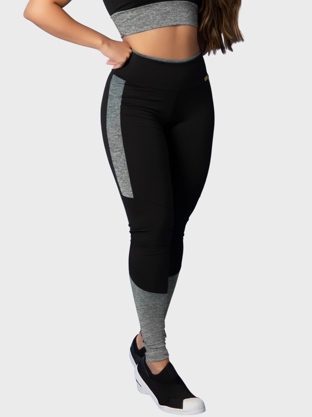 Calça Legging Fitness Tarelles Cintura Alta Preto e Cinza