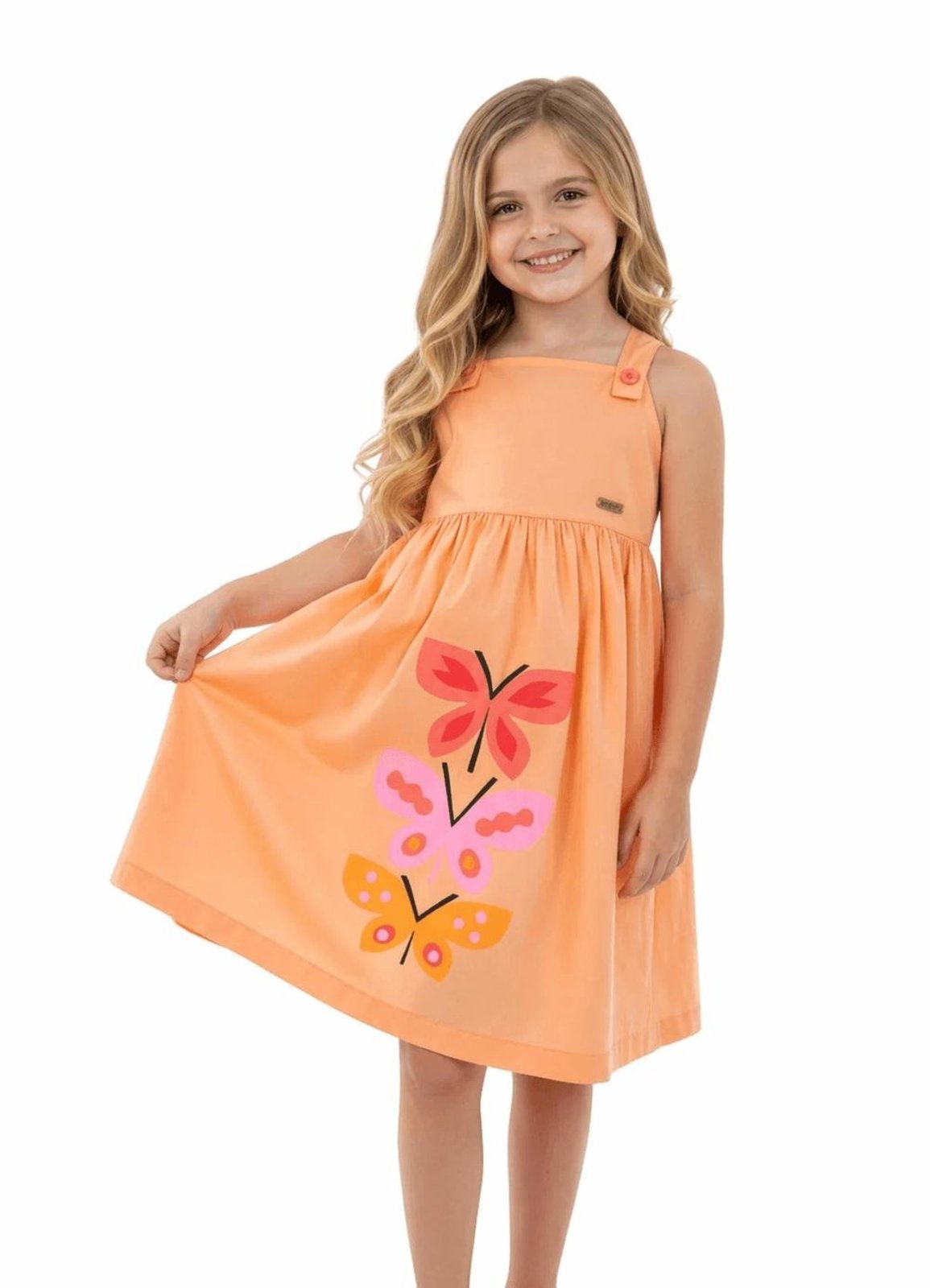 Infantil - Vestido Menina Borboletinha Alphabeto Laranja Laranja