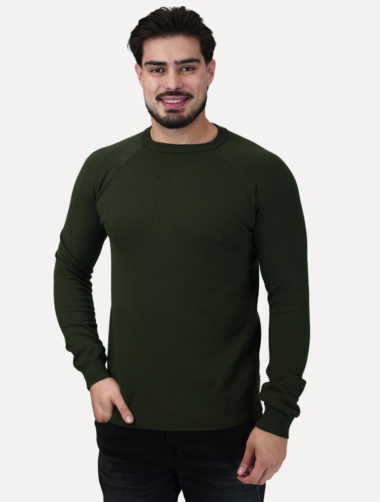 Tricô Dixen Manga Longa Raglan Gola Careca Verde