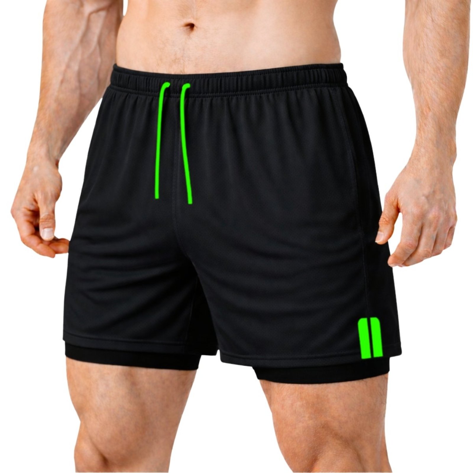 Short Treino Dry Fit Térmico 2 em 1 com Bolso para Celular e Porta-Toalha Calção Fitness Academia
