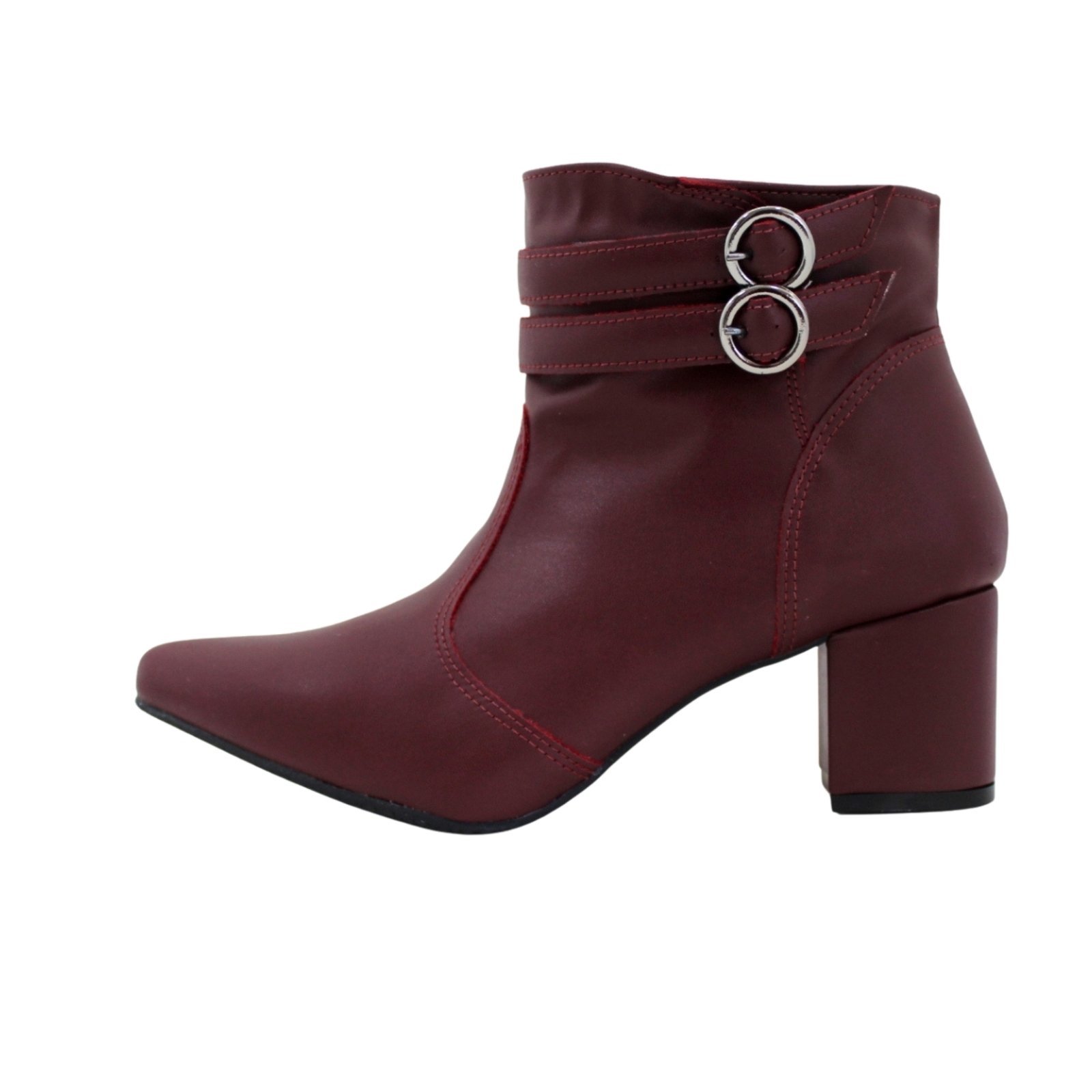Bota Feminina Cano Curto Lirom Fivela Zíper Salto Grosso Bico Fino Social Bordo