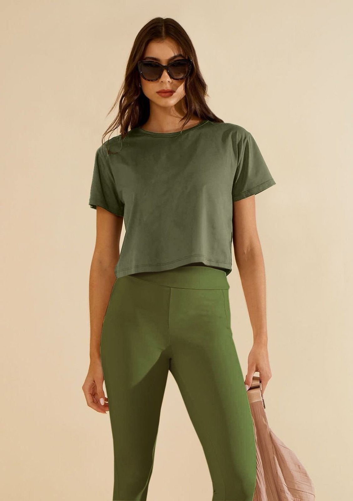 Blusa Morena Rosa Solta Decote Careca Manga Curta Padrão - Verde