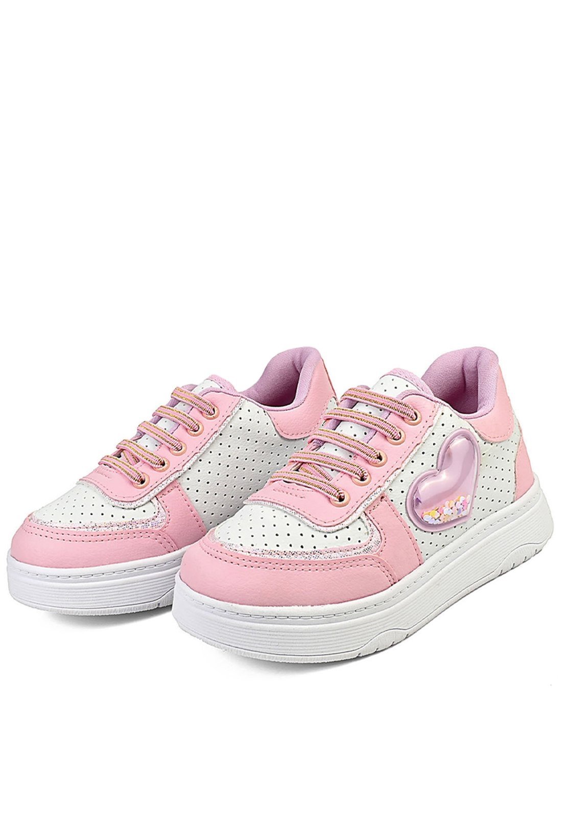 Infantil - Tênis Menina Escolar Conforto Calce Fácil Casual Macio Branco/Rosa Mzkid