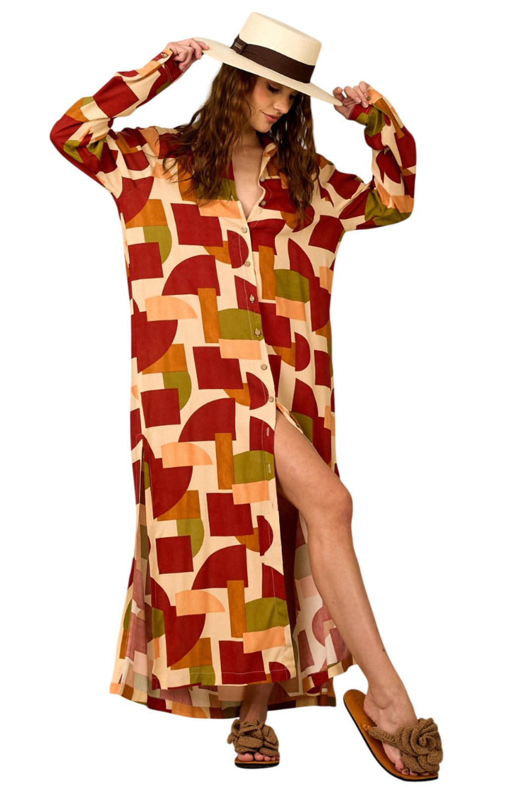 Chemise Longa Ampla Estampa Geométrica Yacamim N4 – Estampado