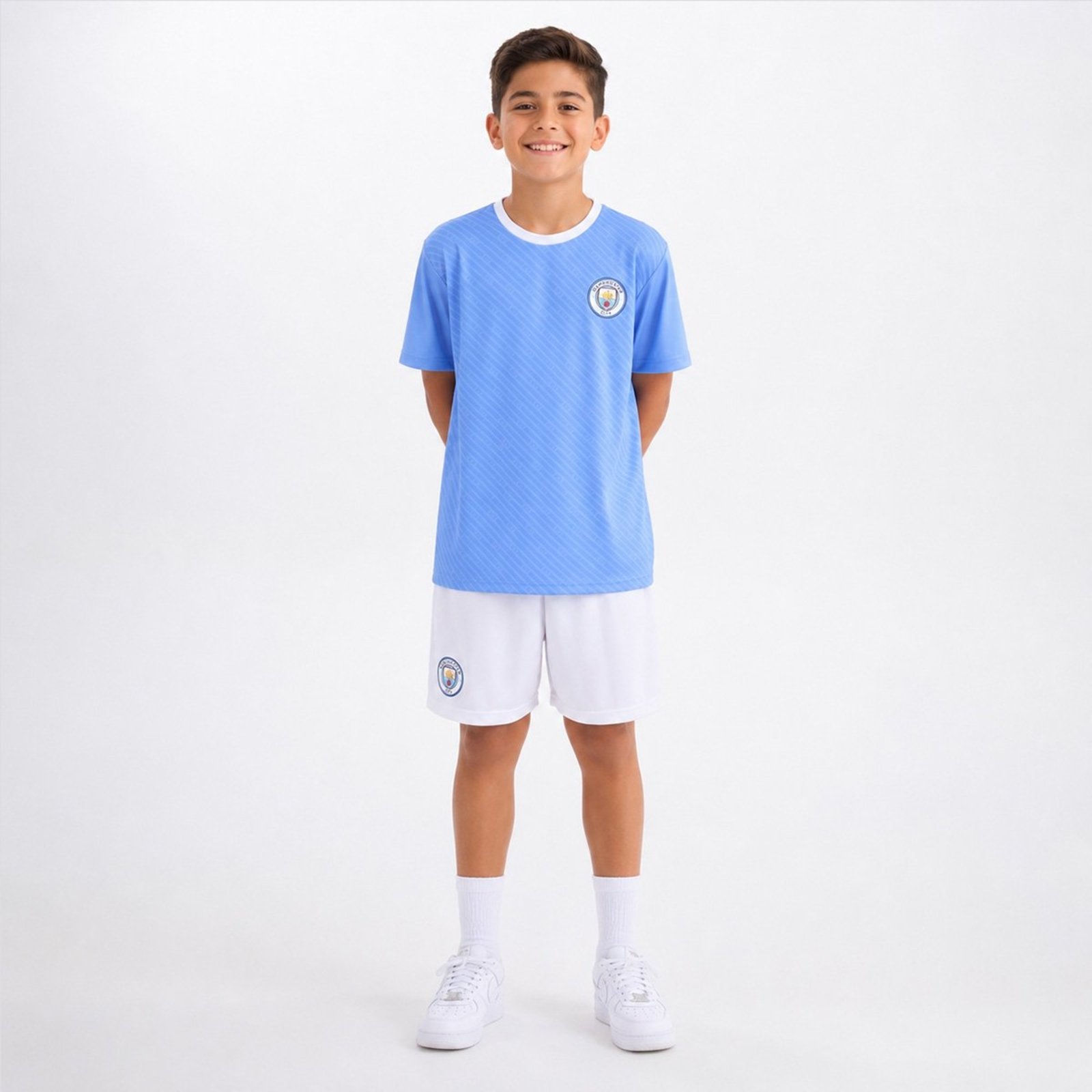 Kit Manchester City Mini Craque Logo Juvenil Azul e Branco