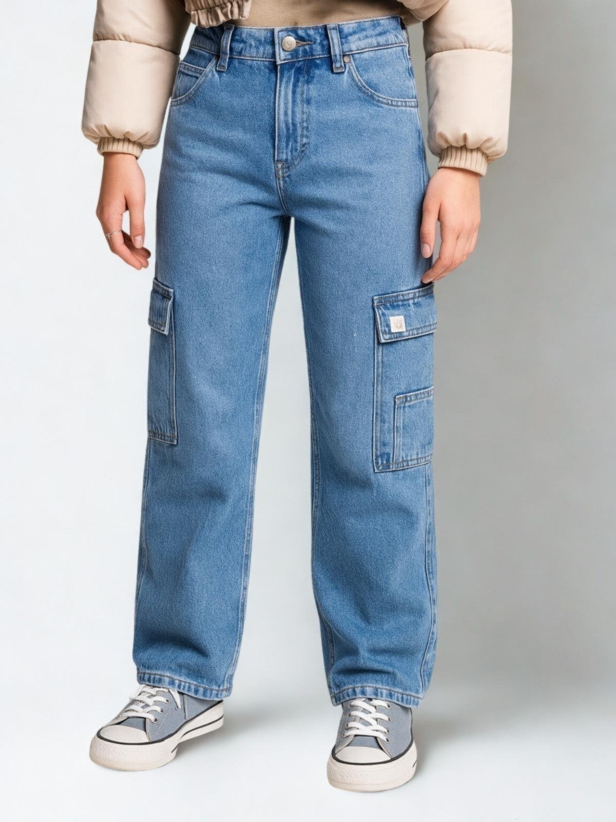 Infantil – Calça Jeans Azul Crawling Wide leg Skate Baggy Cargo Juvenil Feminina