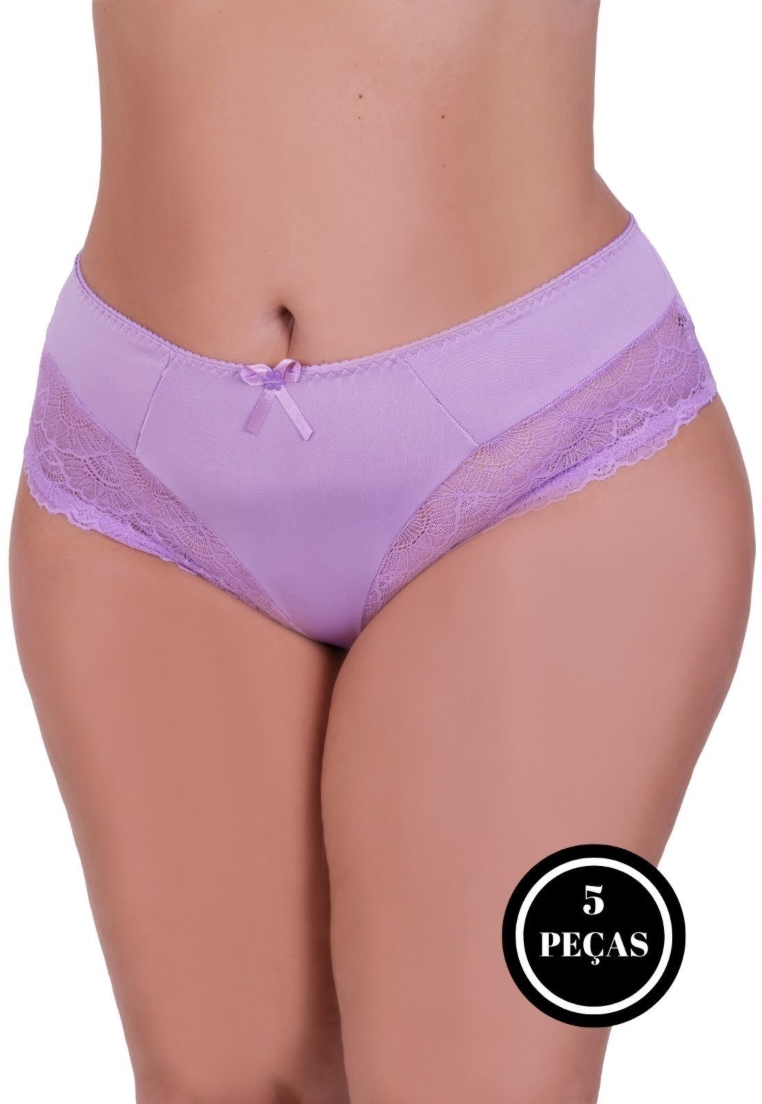 Kit 5 Calcinhas Plus Size com detalhe de Renda Tanga Grande Cintura Média Lingerie Plus