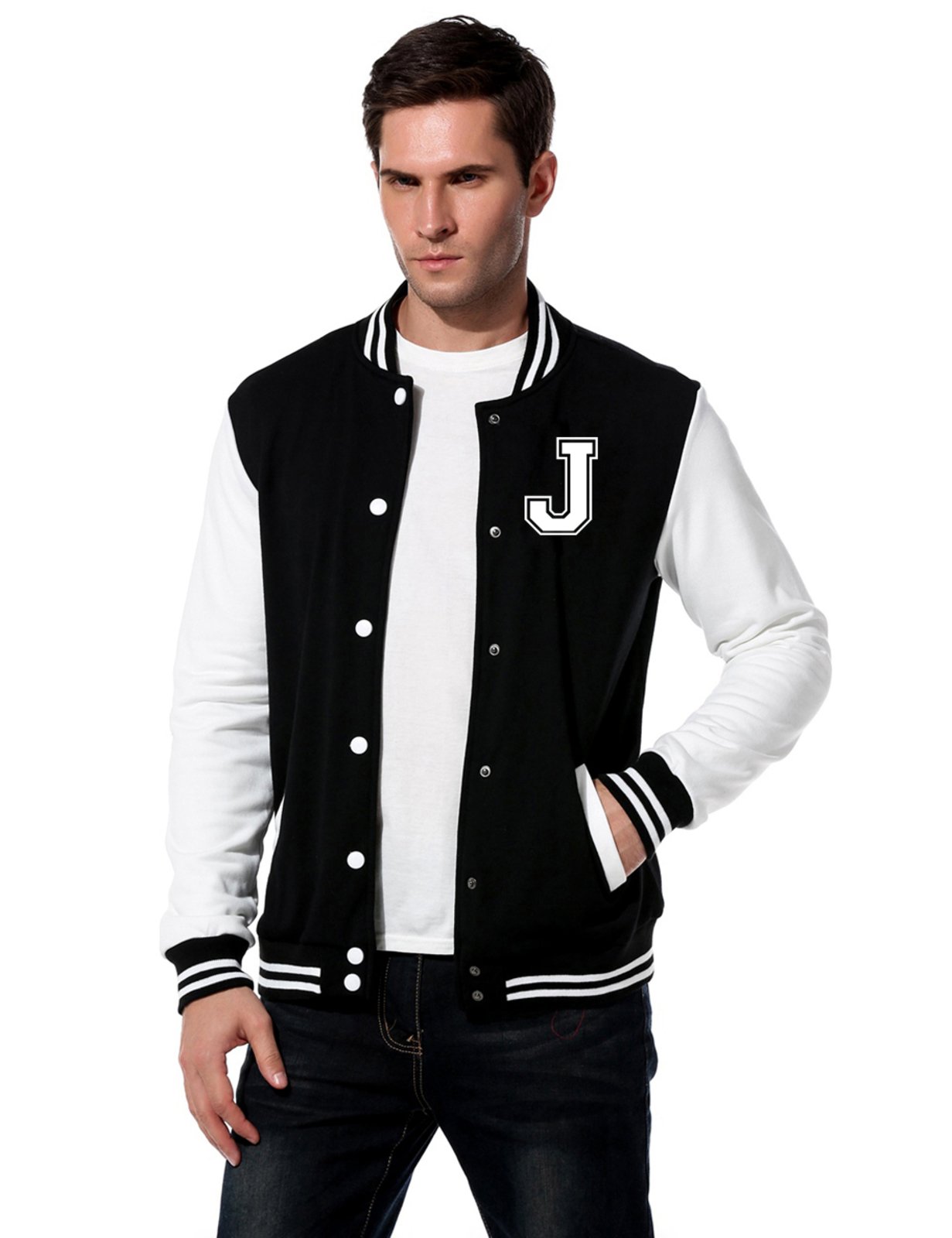 Jaqueta College Americana College4EVER Preta Letra J bordada