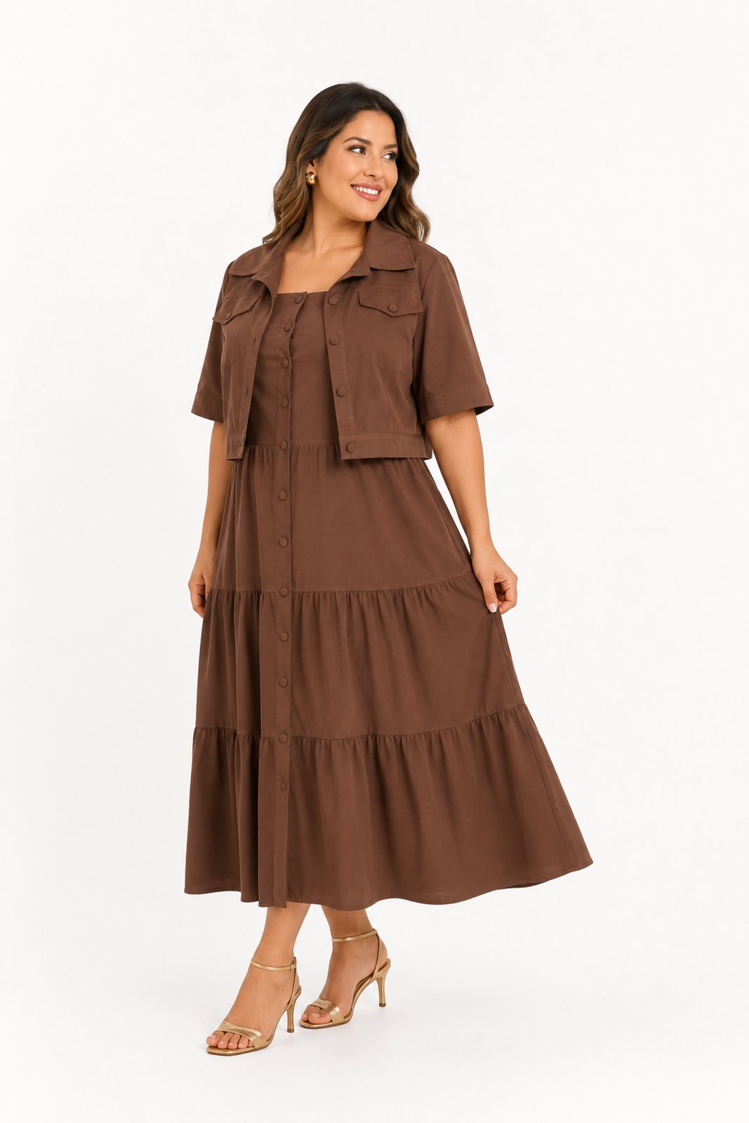 Conjunto D Bell Outlet Fashion Midi Três Marias Marrom