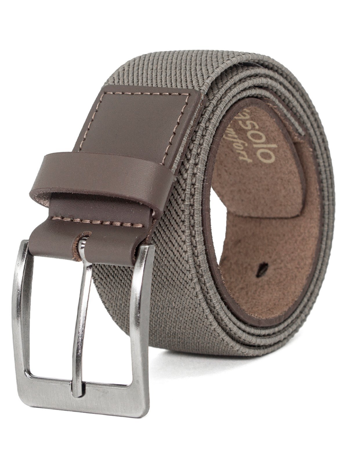 Cinto Masculino Fasolo Largo Elástico Couro Legítimo Comfort Marrom Cinza Grey Fivela Prata