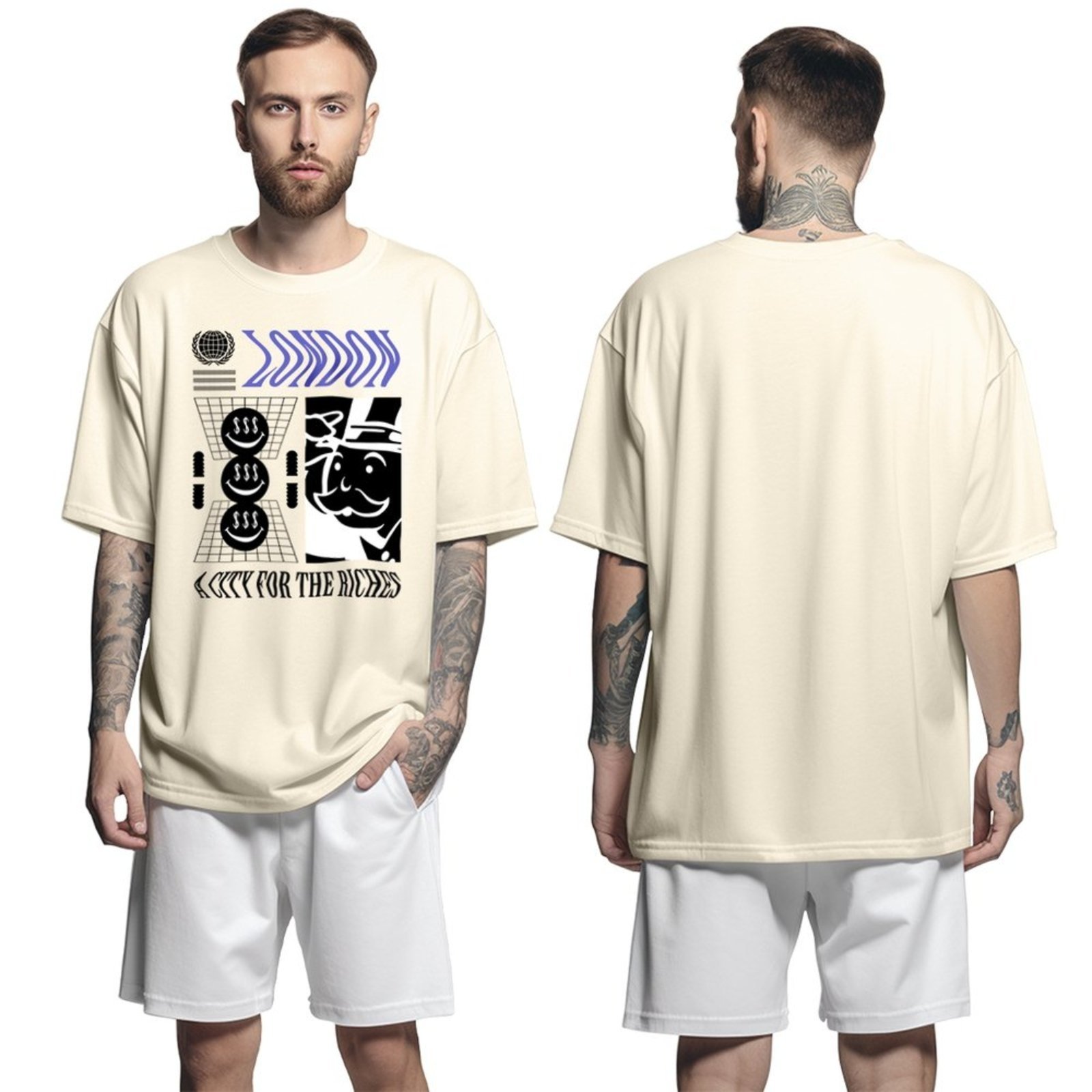 Camiseta Oversized Streetwear Genuine Grit Masculina Larga 100% Algodão 30.1 London – Bege – P